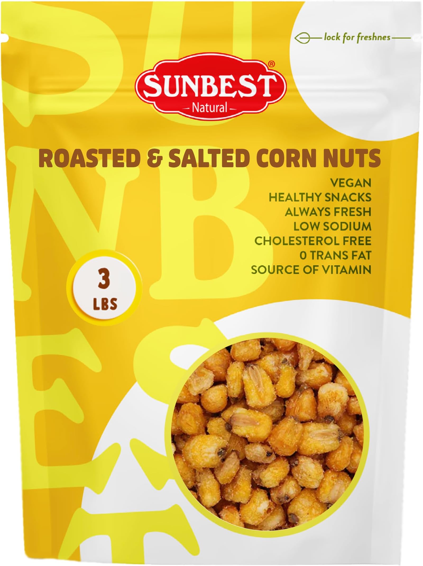 Sunbest Natural Roasted Corn – 3 lb Bulk Bag (48 oz) – Toasted, Salted & Crunchy – All-Natural, No Artificial Flavors – Perfect for Guilt-Free, On-the-Go Snacking