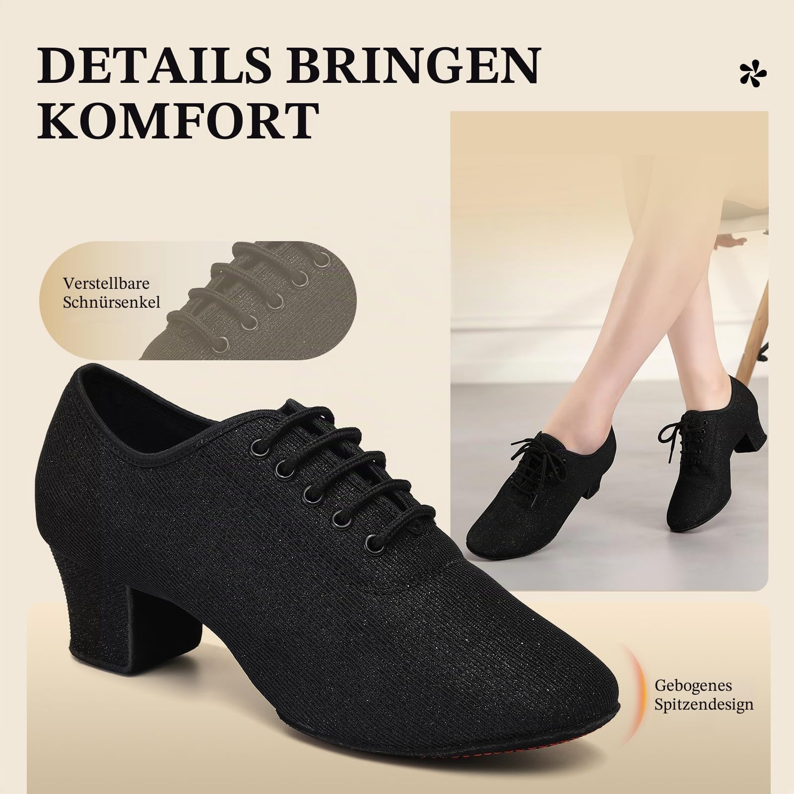 Tanzschuhe Damen Latein mit Schnüren Geschlossene Salsa Training 5cm