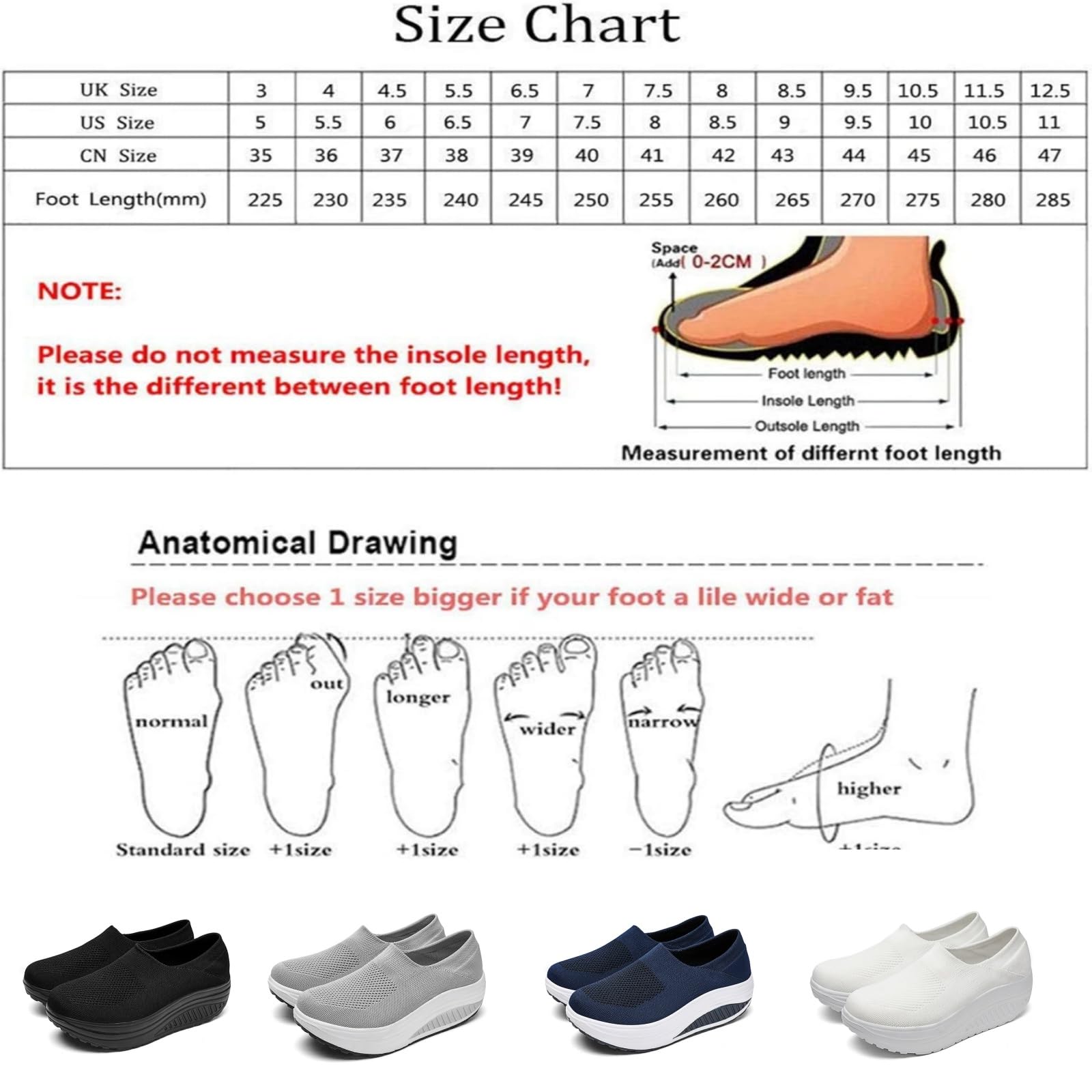 Scarpe ortopediche da donna, vestibilità larga, scarpe da ginnastica con zeppa da donna, mocassini con zeppa comode, scarpe da passeggio