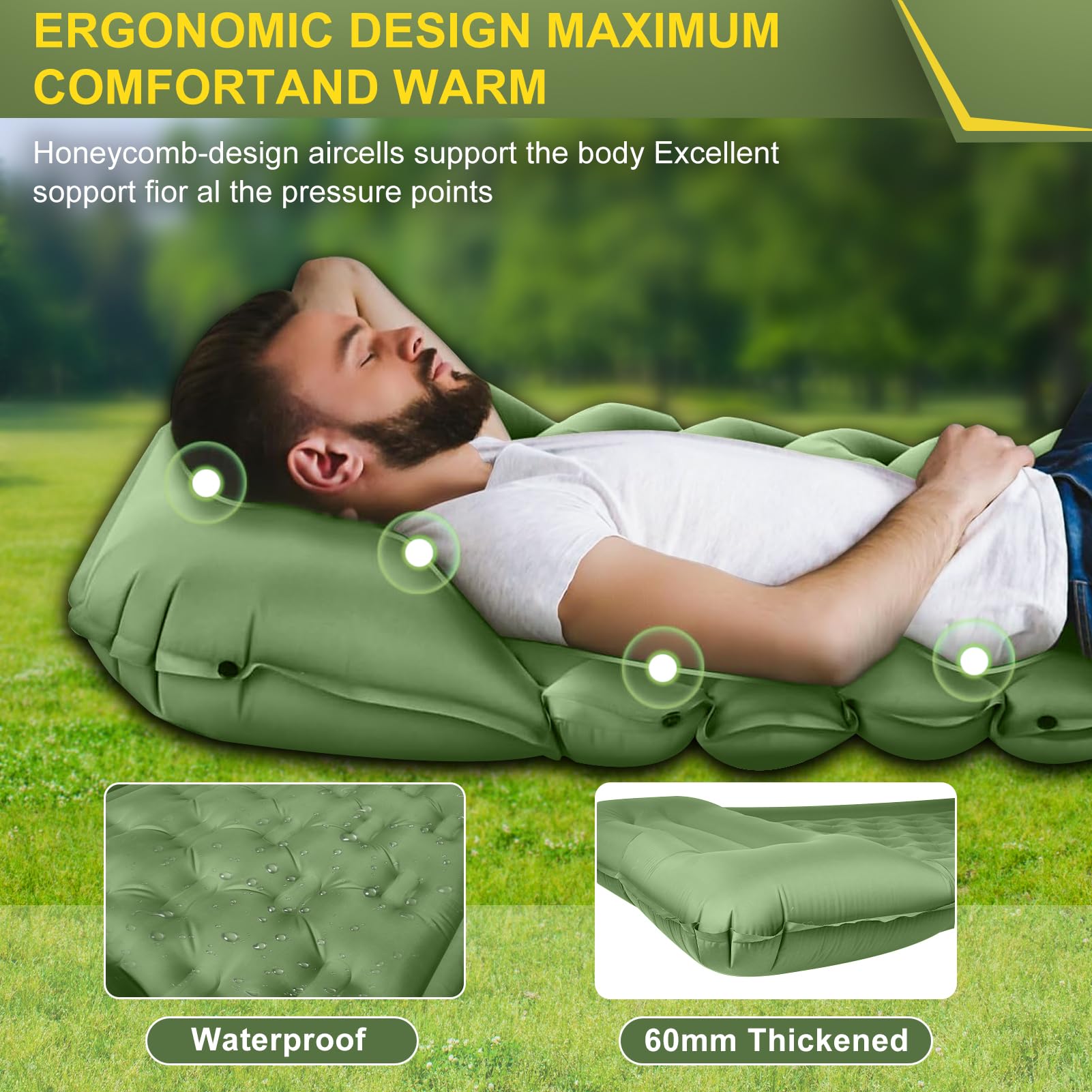 Matelas Camping Auto-gonflant NATNAV 11 Cm Avec Pompe à Pied - Imperméable, Ultra Léger, 1 Place, Pour Randonnée Et Plage (gris)