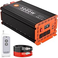 Homkeep 3000W Power Inverter 12V DC to 120V AC, 6000W Peak, LCD Display, Remote Control, 3 AC/USB/Type-C Ports for RV Truck Solar