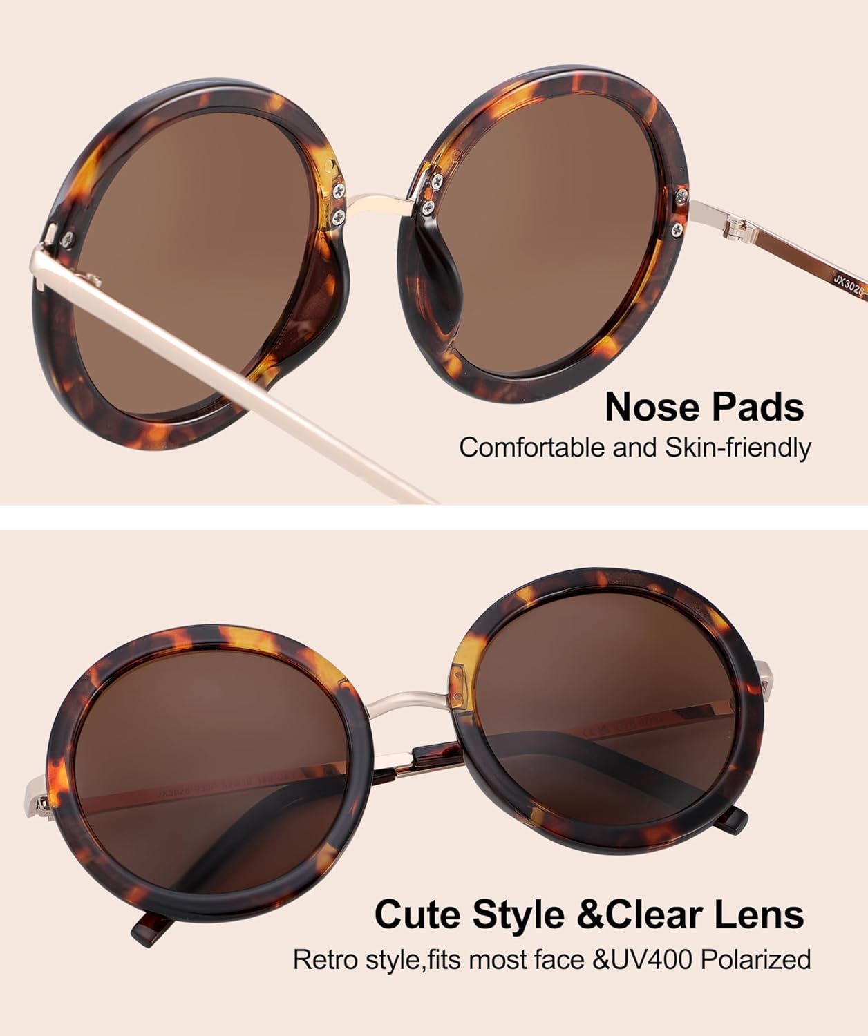 JOOX Polarized Retro Round Sunglasses for Women, Vintage Oversized Ladies Sun Glasses with 100% UV Protection Lens - Image 3