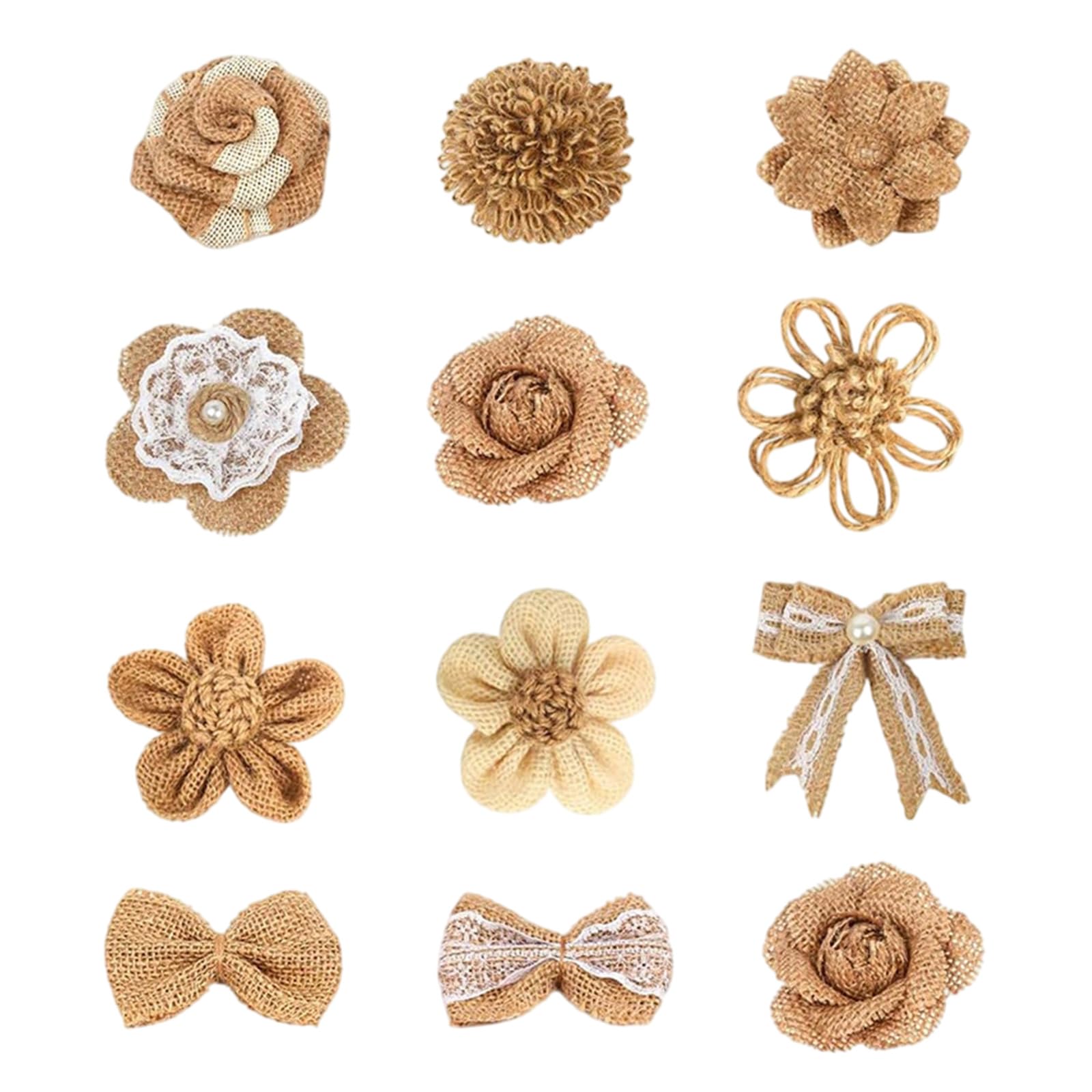 Tsophreniq 6 / 12Pcs Artificial Fabric Rose Flower Linen Rose for Hair Accessories Wedding Bouquets and Gift Packaging Natural Texture Flower