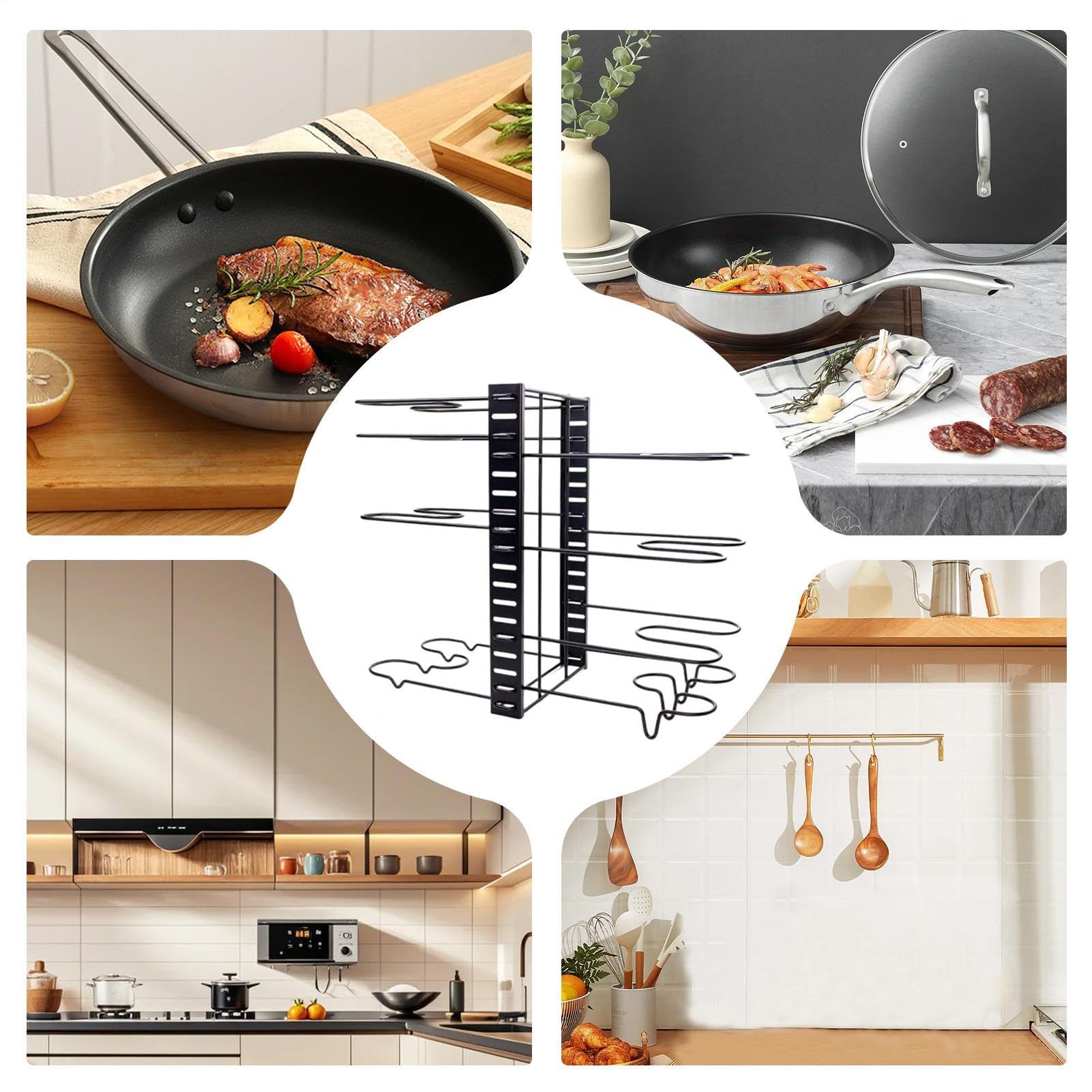 Organizador de Ollas y Sartenes Organizador de 8 Niveles | Soporte para Sartenes para Gabinete para Organizar Utensilios de Cocina Plato Fuente Estante Despensa