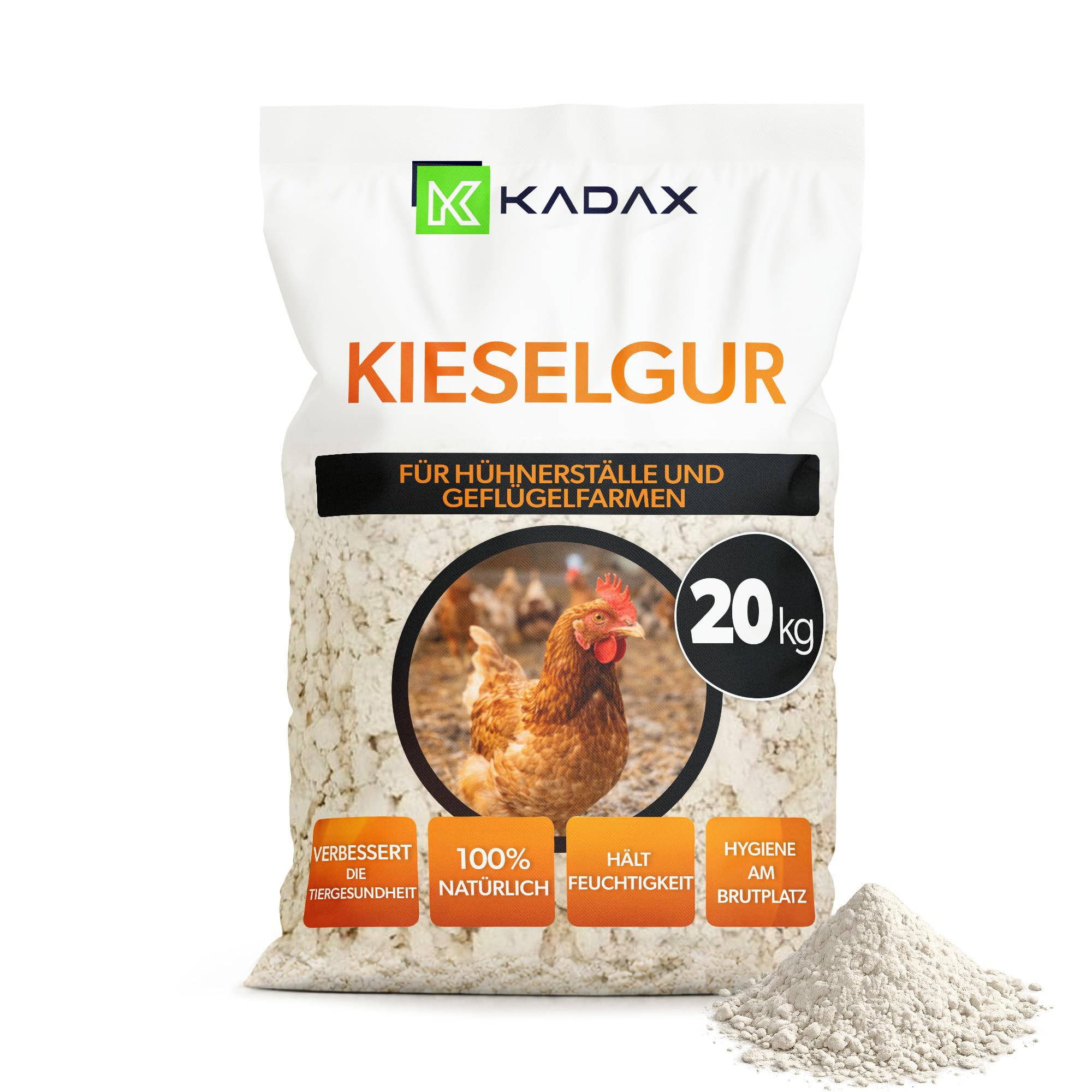KADAX Ziemia okrzemkowa 20 kg dla kur, ziemia okrzemkowa jako drobny proszek do naturalnej higieny i skuteczna ochrona przed roztoczami w kurniku, krzemionka przeciwko roztoczom