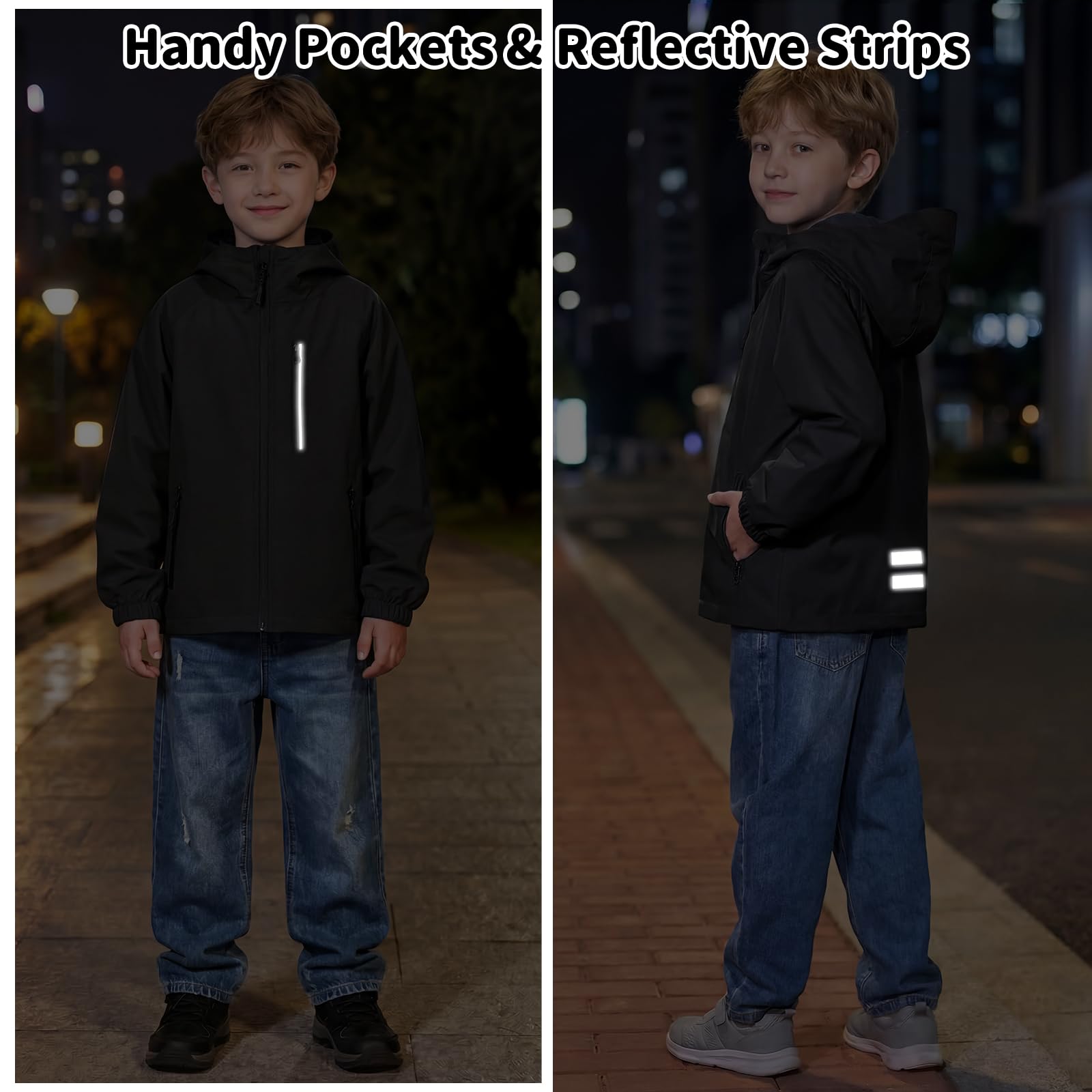 Veste Imperméable Enfant Réfléchissant Veste de Pluie Filles Coupe-Vent Imperméable à Capuche Garçons Légère Manteau Printemps Randonnée Blouson Camping Vêtements de Pluie pour Ado 5-14 ans