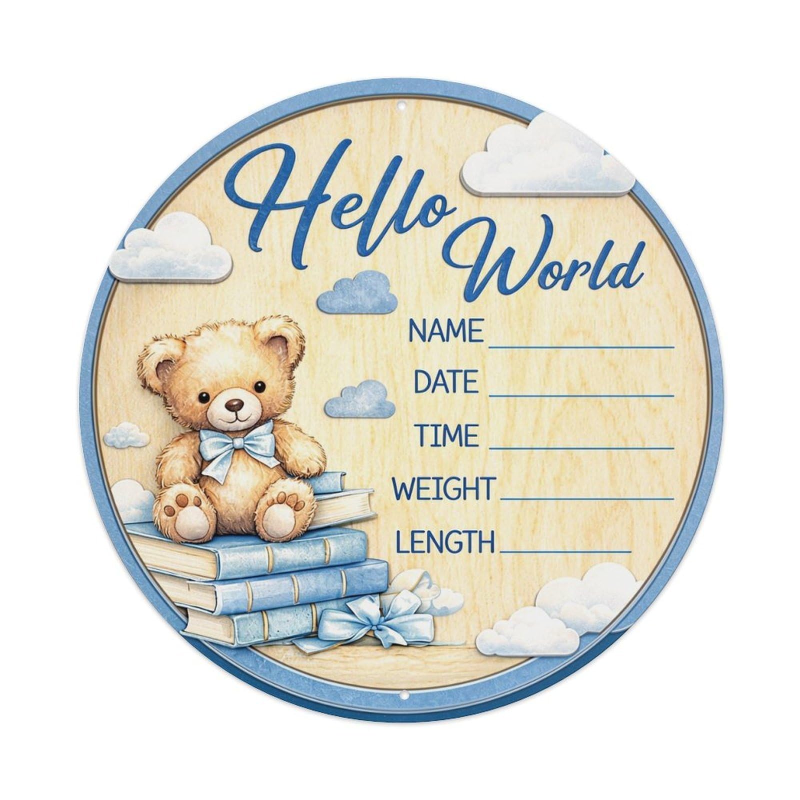 Teddy Bear Books Clouds Blue Bow Tin Sign Metal Poster Vintage Metal Signs for Home Man Cave Bar Cafe Kitchen laundry room Wall Decorations Gift 8x8Inch