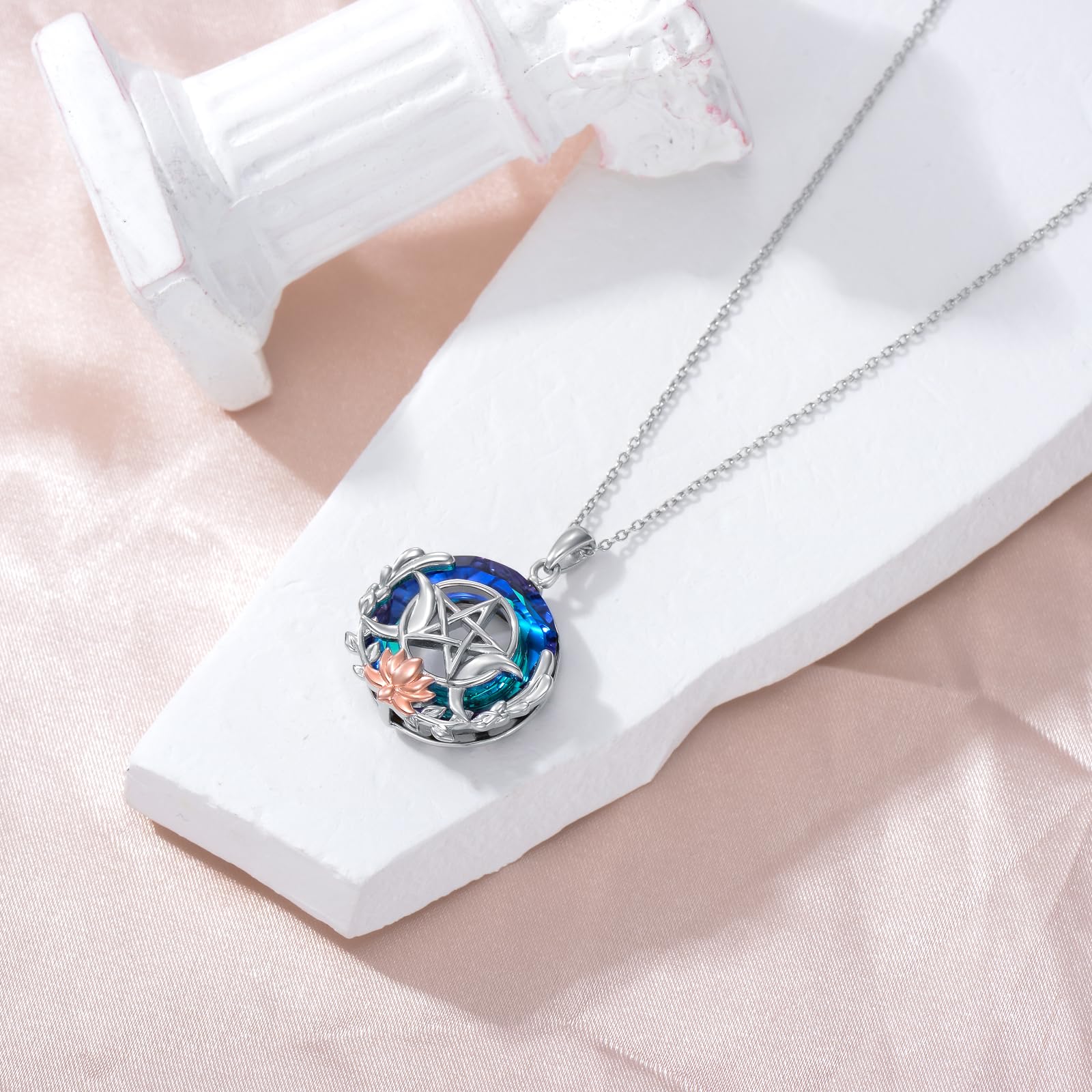 VONALA Triple Mond Pentagramm Halskette Silber 925 Hexen Kette Anhänger Hexen Schmuck Geschenk für Damen Mädchen Tochter Mutter Freund