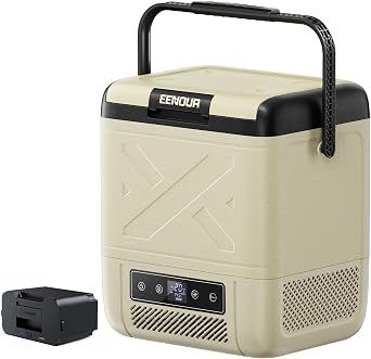 【±1℃均一冷却・フラット庫内】EENOUR 車載冷蔵庫 C20 20L -20℃～20℃ バッテリー1個付き コンプレッサー式 サブ冷蔵庫 4WAY電源対応 AC100V DC12V/24V ポータブル冷蔵庫 電池 コードレス式 急速冷凍 小型 軽量 大容量 省エネ 静音 LCD温度表示 庫内灯・大型ハンドル付き 車中泊 キャンプ 一人暮らしに大活躍 の商品画像