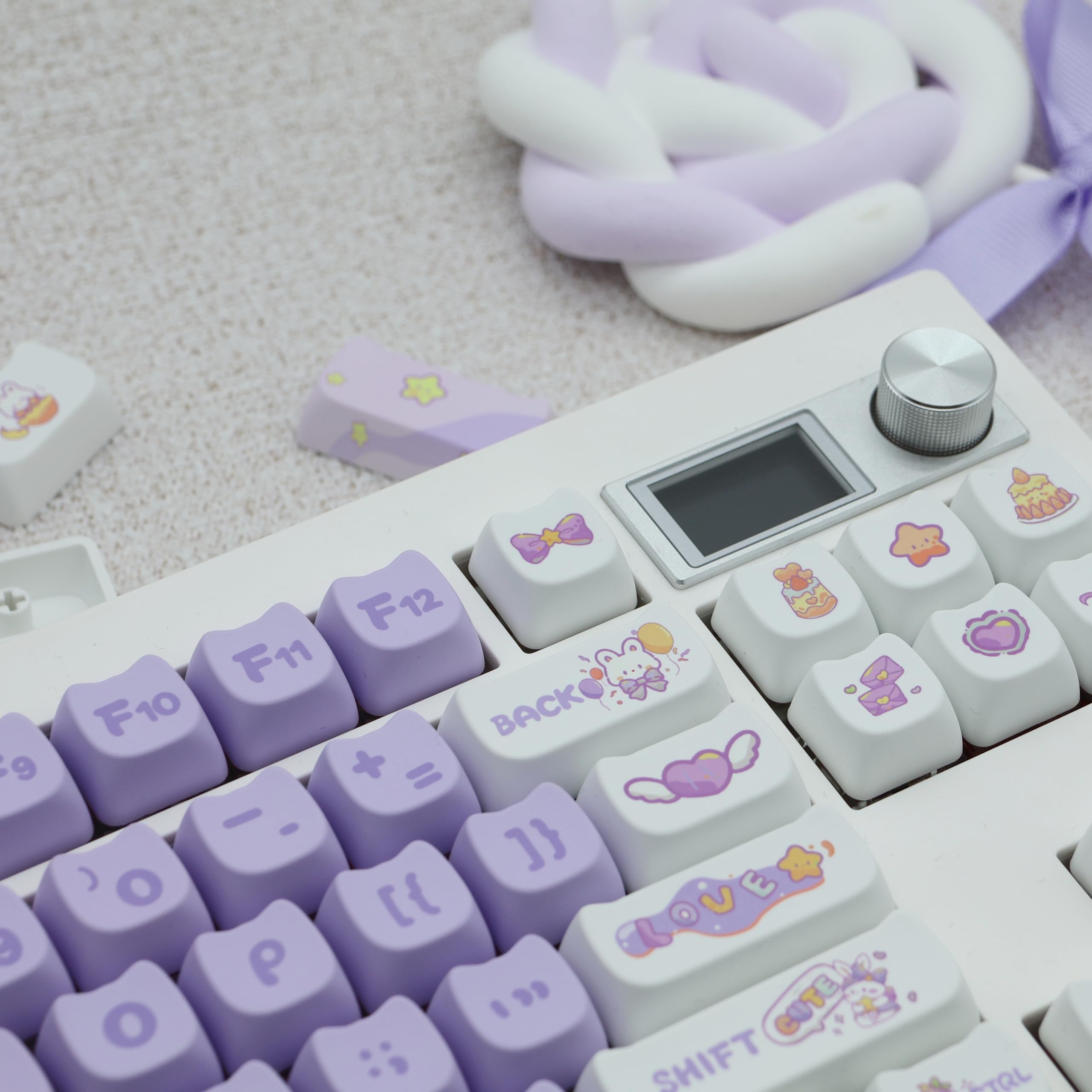 Mao Profile Lot de 140 touches en PBT Dye-Sub pour clavier mécanique, thème lapin mignon (lapin violet)