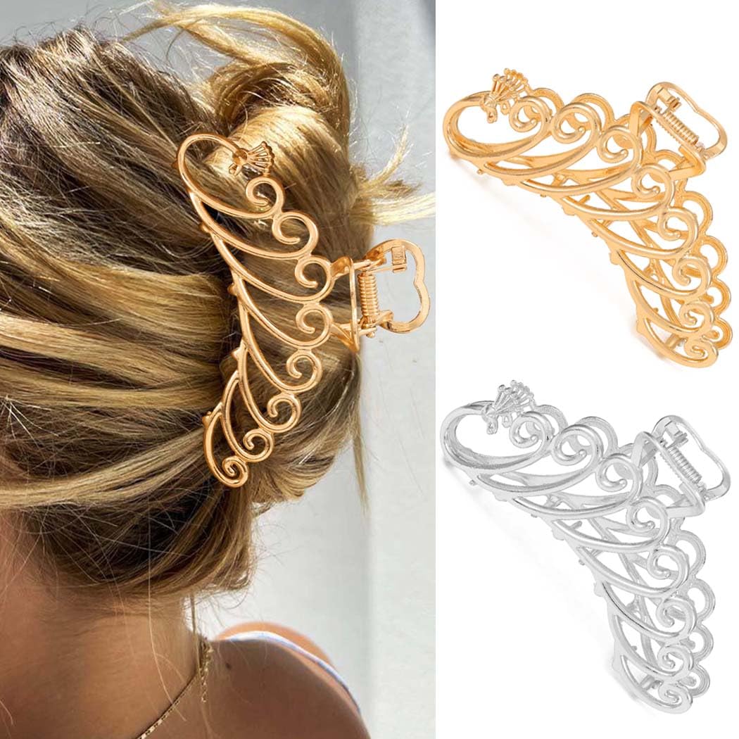 Reaky Peacock Claw Clips Gold Metal Hair Clips Large Hair Clip Hair Accessories for Women, 2 count (Pack of 1)