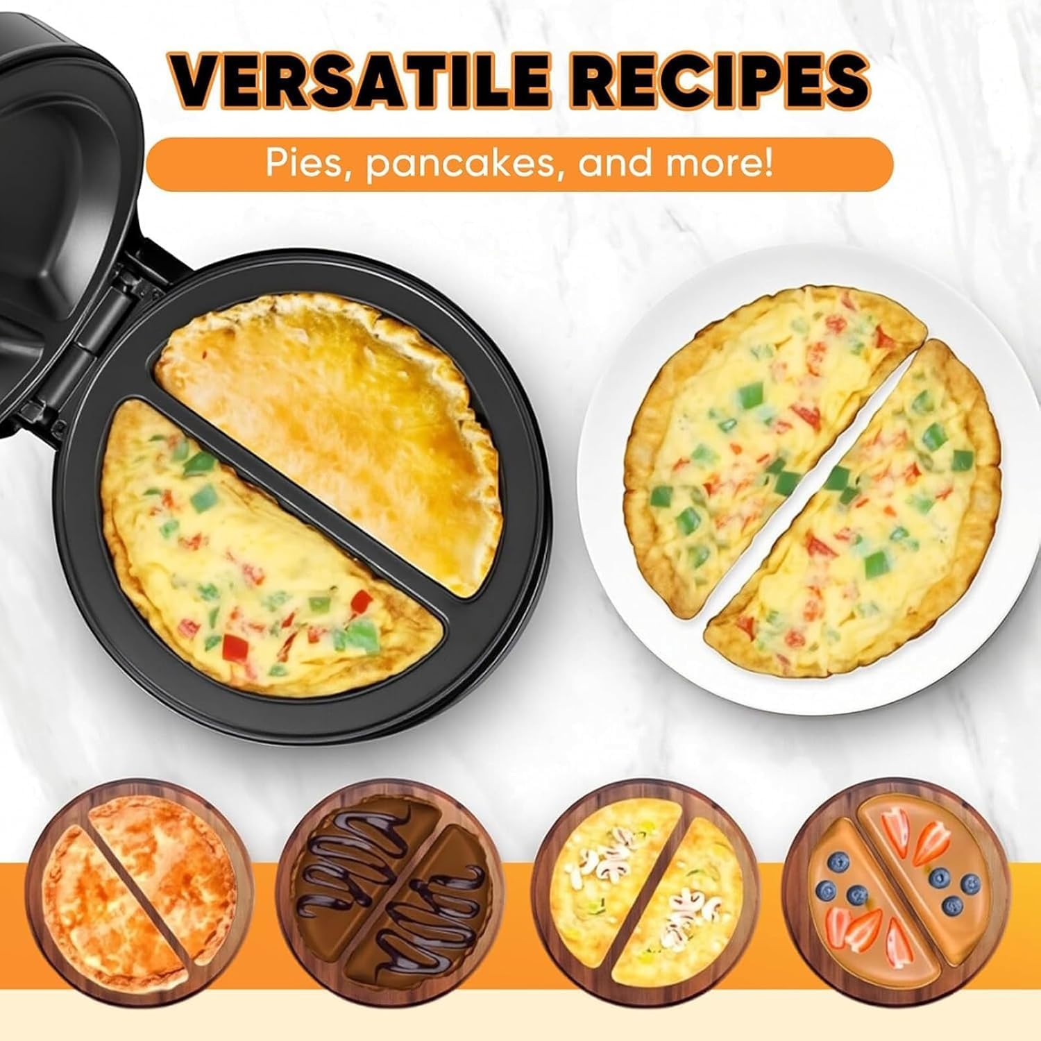 1000W Dual-Zone Electric Omelette Maker, Double-Sided Non-Stick Egg Cooker with Indicator Lights & Cool-Touch Handle, Compact Breakfast Maker for 2 Omelettes