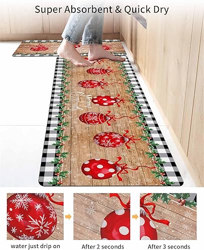 Miniatura 4 de Tapete de baño de bola de Navidad roja para bañera, antideslizante, de secado rápido y absorbente, tierra de diatomeas, fregadero de ducha, lavable