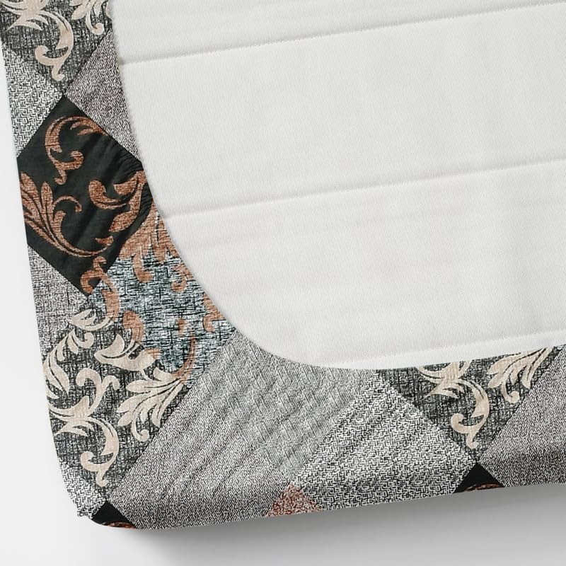 Image of NEW LEAF Cotton Fitted King Size Bedsheets with 2 Pillow Covers | Elastic Fitted | Wrinklefree | Ultrasoft |Winter Bedsheet 220 tc tc Floral | 710x72+10 Inches, Black Grey