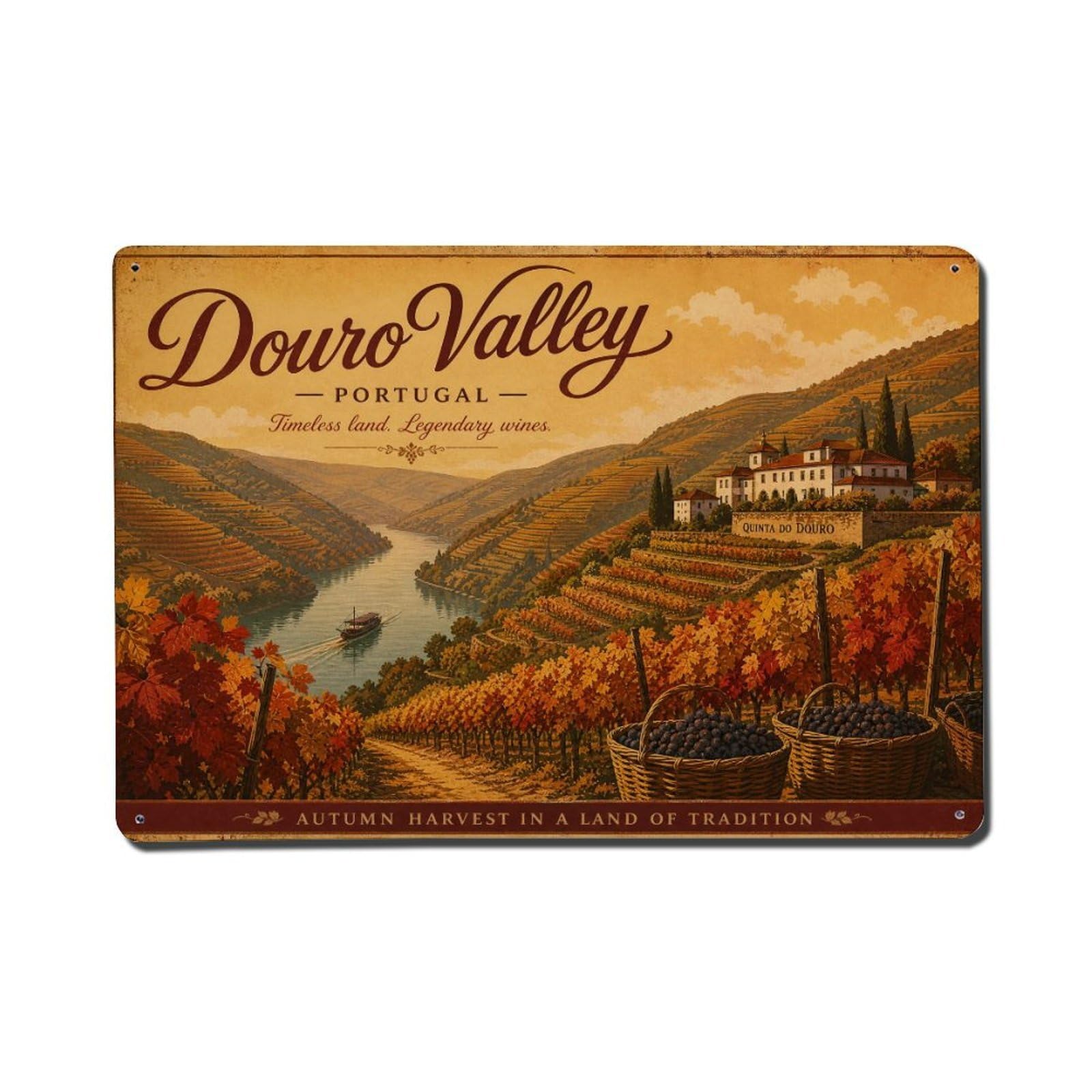 Yrnq 08X12inch Vintage Style Vintage Autumn Douro Valley Golden Foliage Portugal Metal Tin Sign