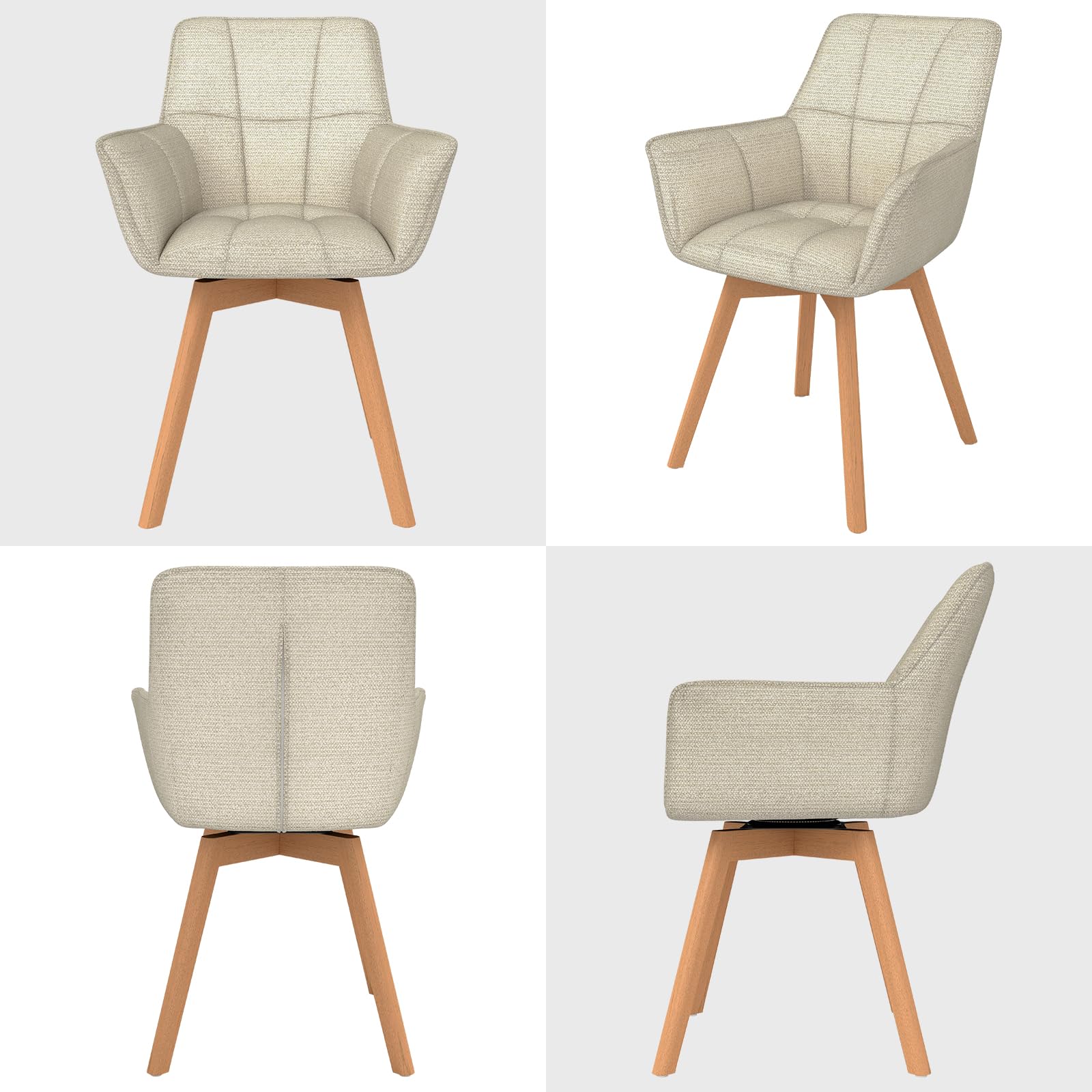 WAFTING 4er Set Drehbare Esszimmerstühle, 360° Drehstuhl mit Armlehnen Holzbeinen, Samtstoff Polsterstuhl für Esszimmer, Wohnzimmer, Küche, Schlafzimmer, Beige