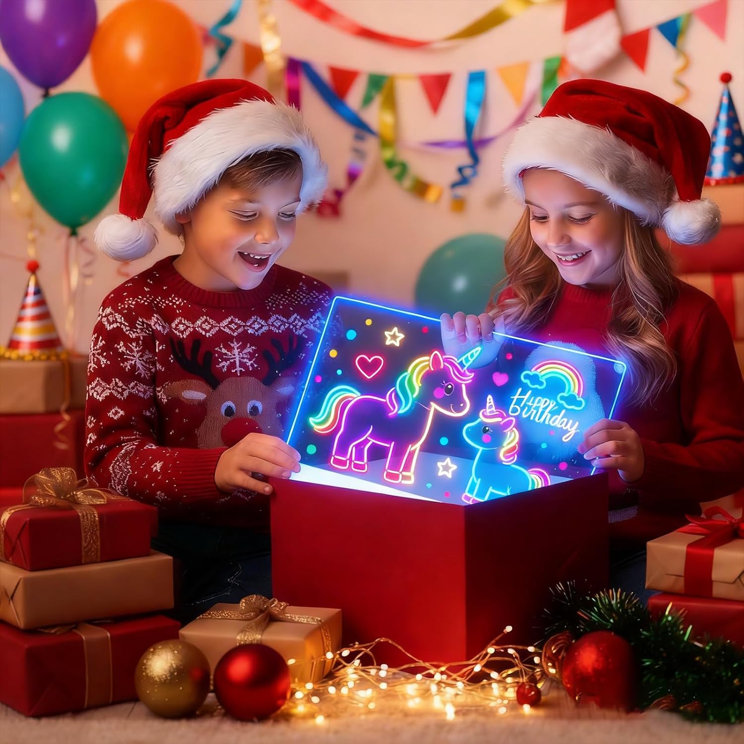 LED Drawing Board with 8 Colors, 13.7"x10" LED Note Board with 7 Markers, Dry Erase Acrylic Lighted Message Board with Stand, Light Up Clear Magicboard as Christmas & Birthday Gifts