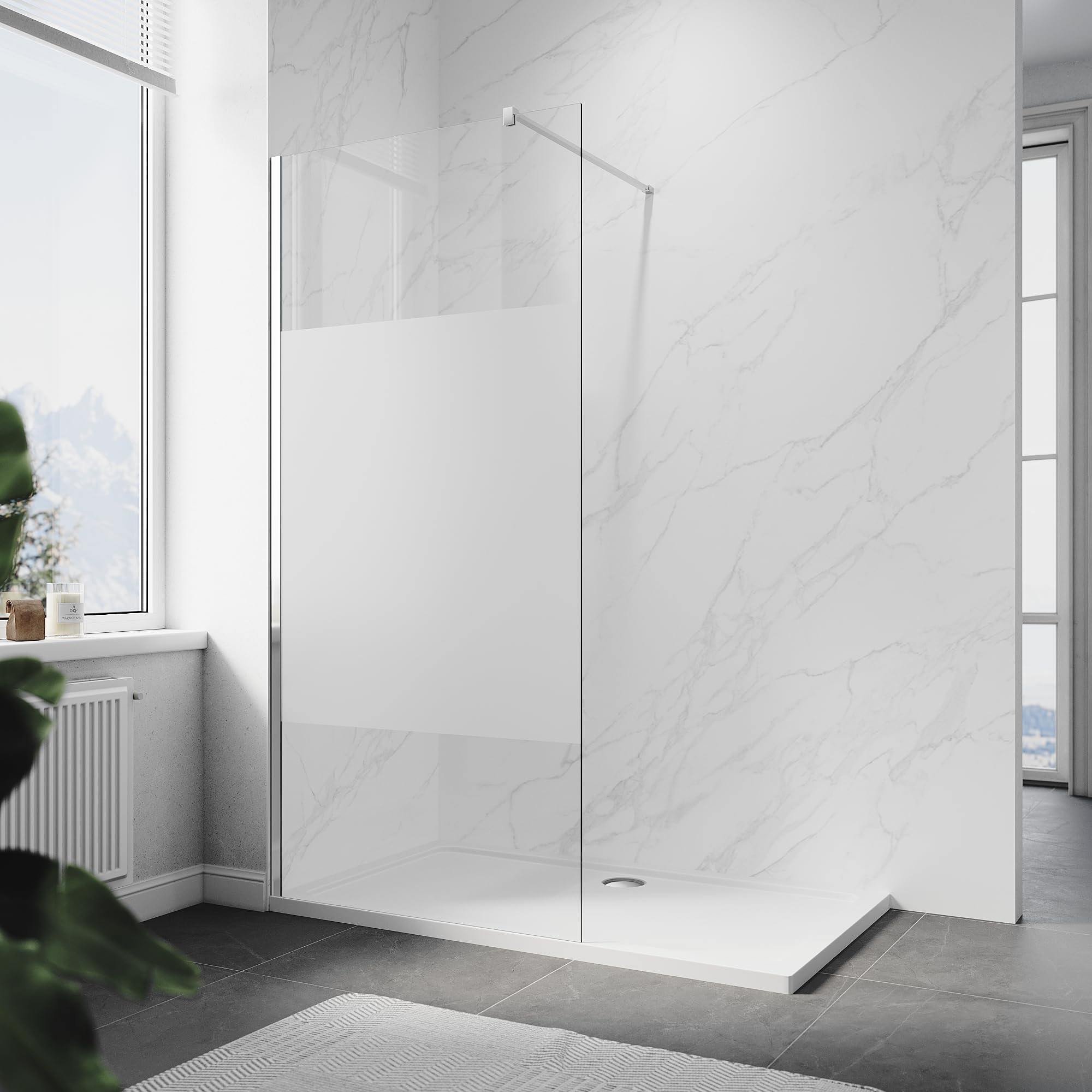 1100mm Half-Frosted Walk in Shower Enclosure 8mm Easy Clean Glass Wetroom Shower Screen Panel Protect Privacy