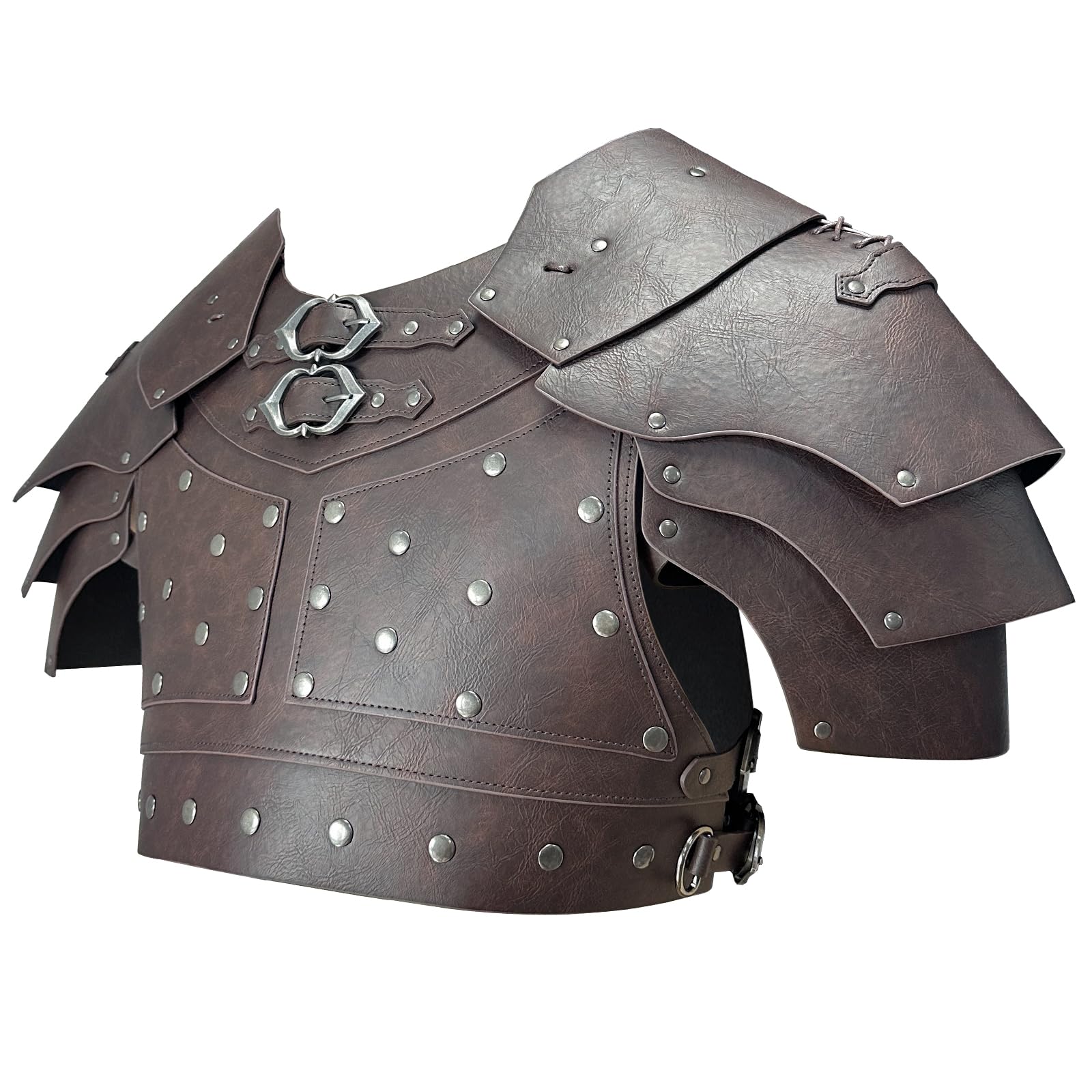 Hiifeuer Unisex Dark Brown A Medieval Faux Leather Chest Armor, Vintage Pauldron Shoulder Armor Adjustable Mercenary Knight Archer Vest Armour (Dark Brown A)