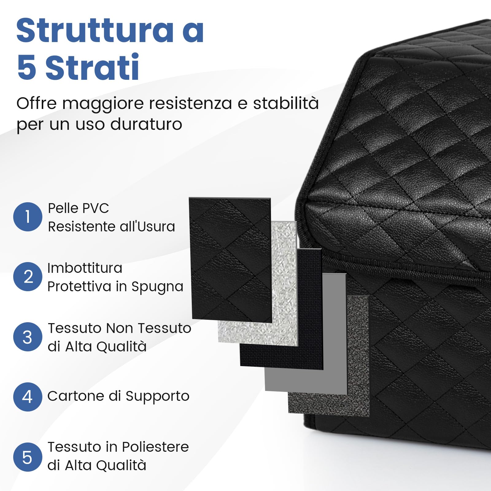 COSTWAY Organizer Bagagliaio Auto, Organizer Baule Auto in Pelle con Coperchio e Divisorio Rimovibile, 51 L, Organizzatore Pieghevole per SUV, Berlina, Campeggio e Casa (Finitura trapuntata)