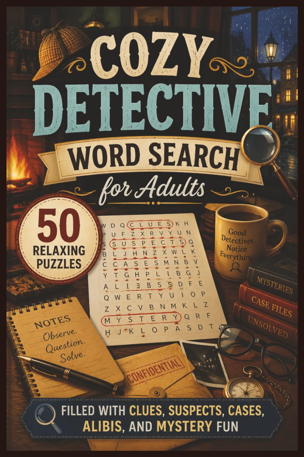 Cozy Detective Word Search for Adults: 50 Relaxing Puzzles Filled with Clues, Suspects, Cases, Alibis, and Mystery Fun (Word search books collection)