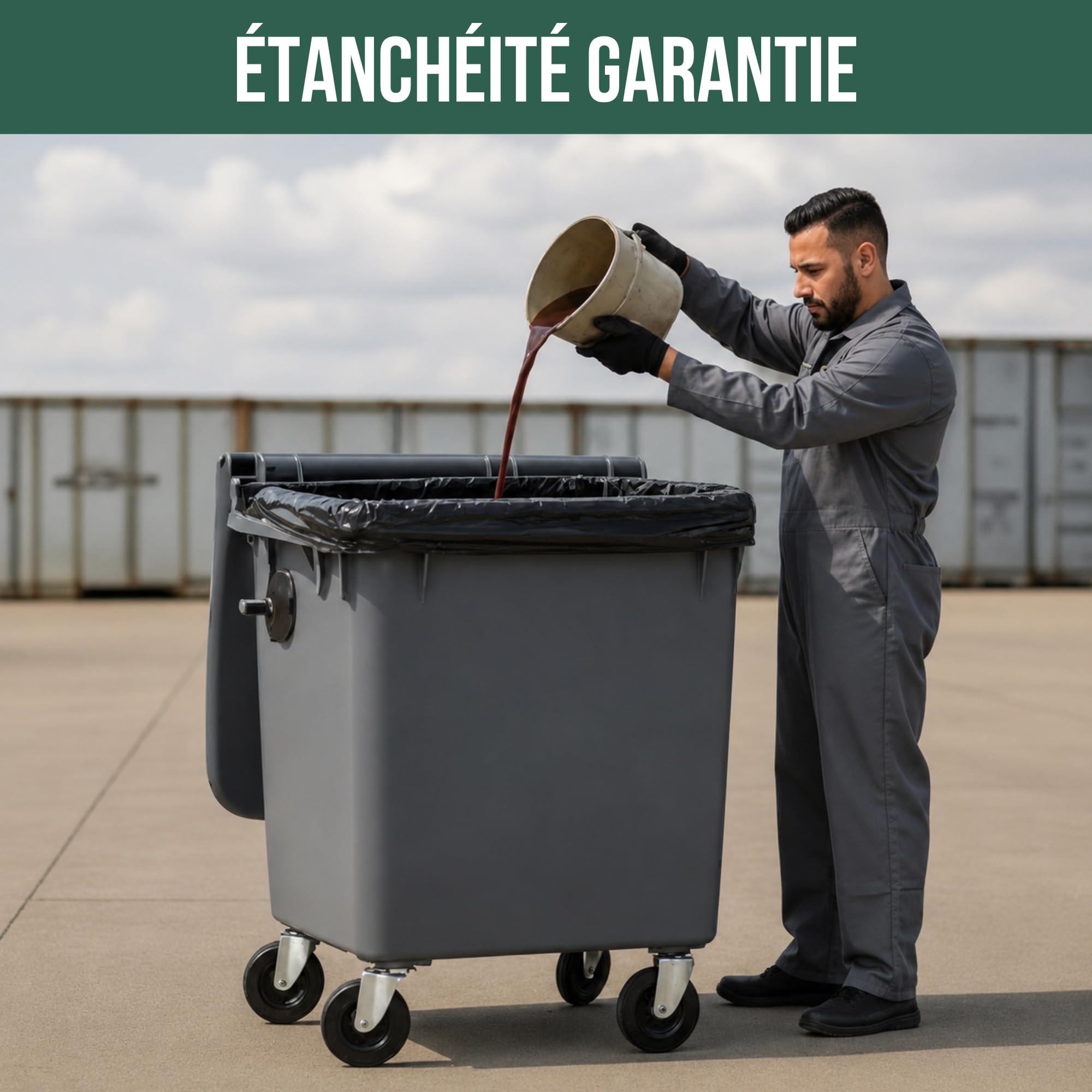 BaBag | Sac Poubelle 1000-1100L x 50 | Epaisseur 30 Microns | Certifié RSGP | Déchet Lourd & Coupant | Plastique 100% Recyclé | Étanche & Anti-Odeur | Housse Protection Conteneur 1000 Litres | 50 Sacs