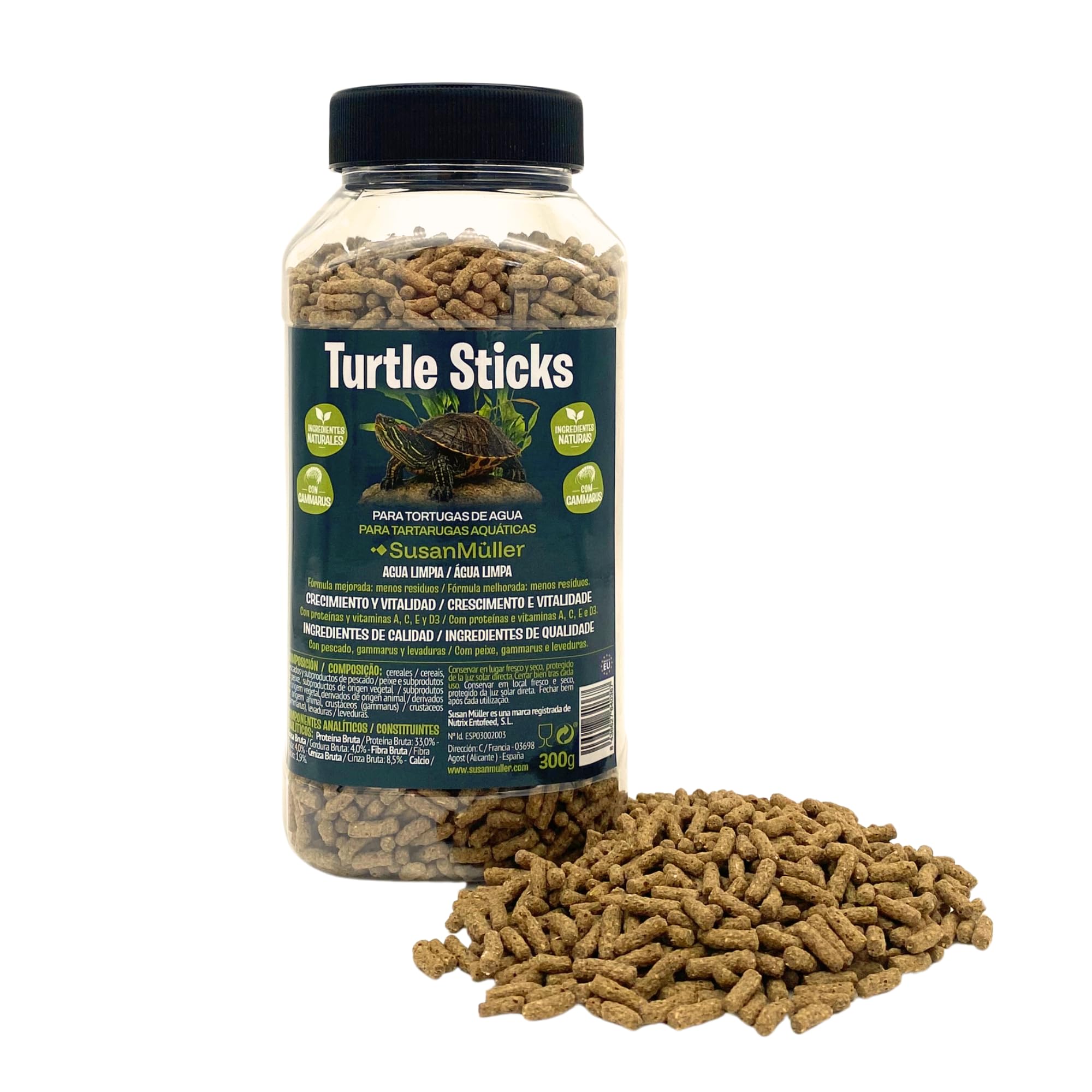 Turtle Sticks – Comida para Tortugas de Agua, Sticks Flotantes de Lenta Disolución con Calcio 1,9%, Gammarus y Vitaminas A, C, E y D3 para Tortugas Acuáticas – 300 g