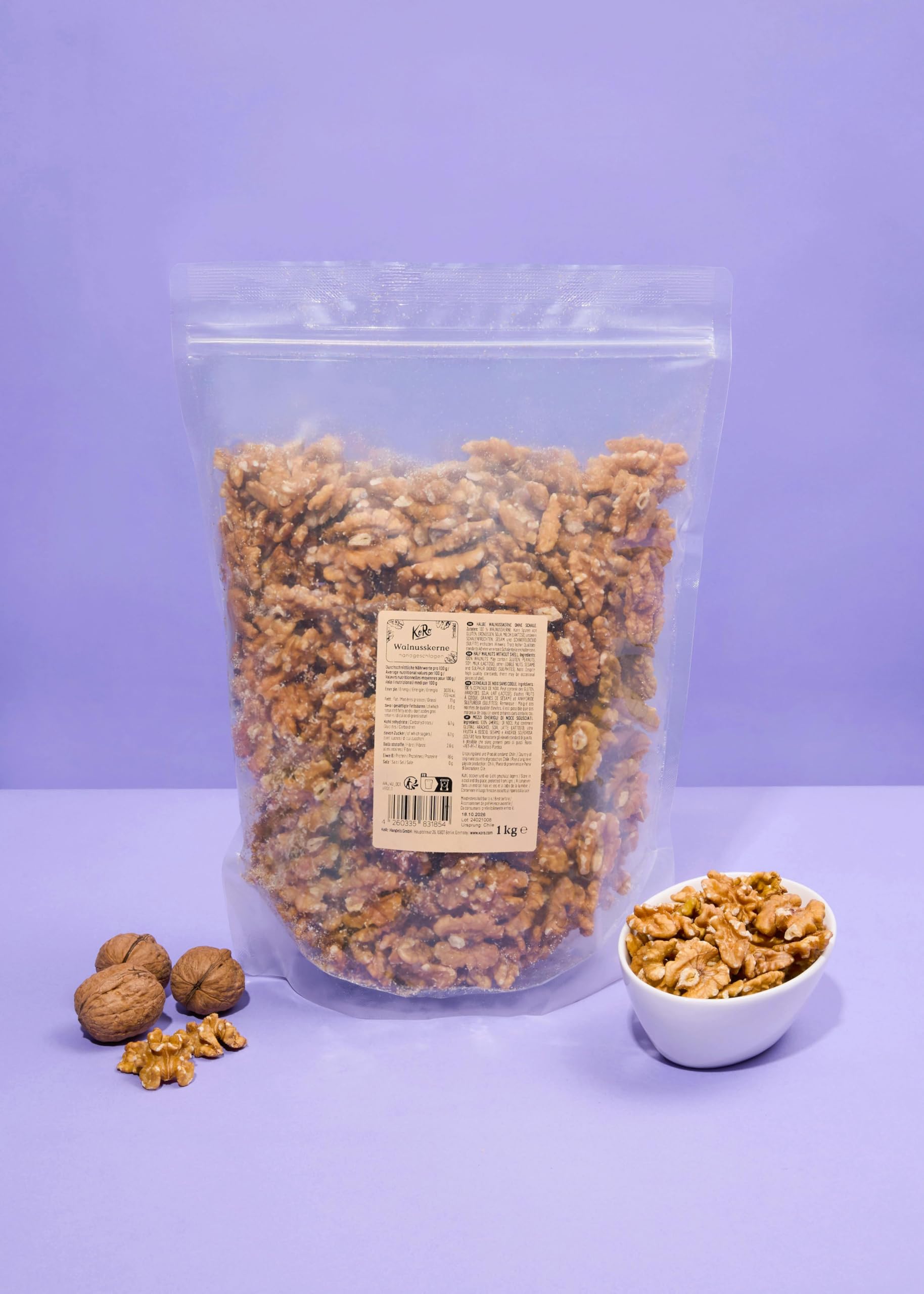 KoRo - Noci sgusciate grandi ed extra chiare 1 kg - Noci di prima qualità, al naturale e senza guscio
