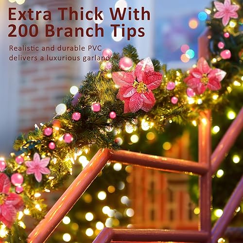 Miniatura 4 de Guirnalda de Navidad de 9 pies preiluminada, funciona con pilas, guirnalda de Navidad artificial para interiores y exteriores, puerta de jardín,