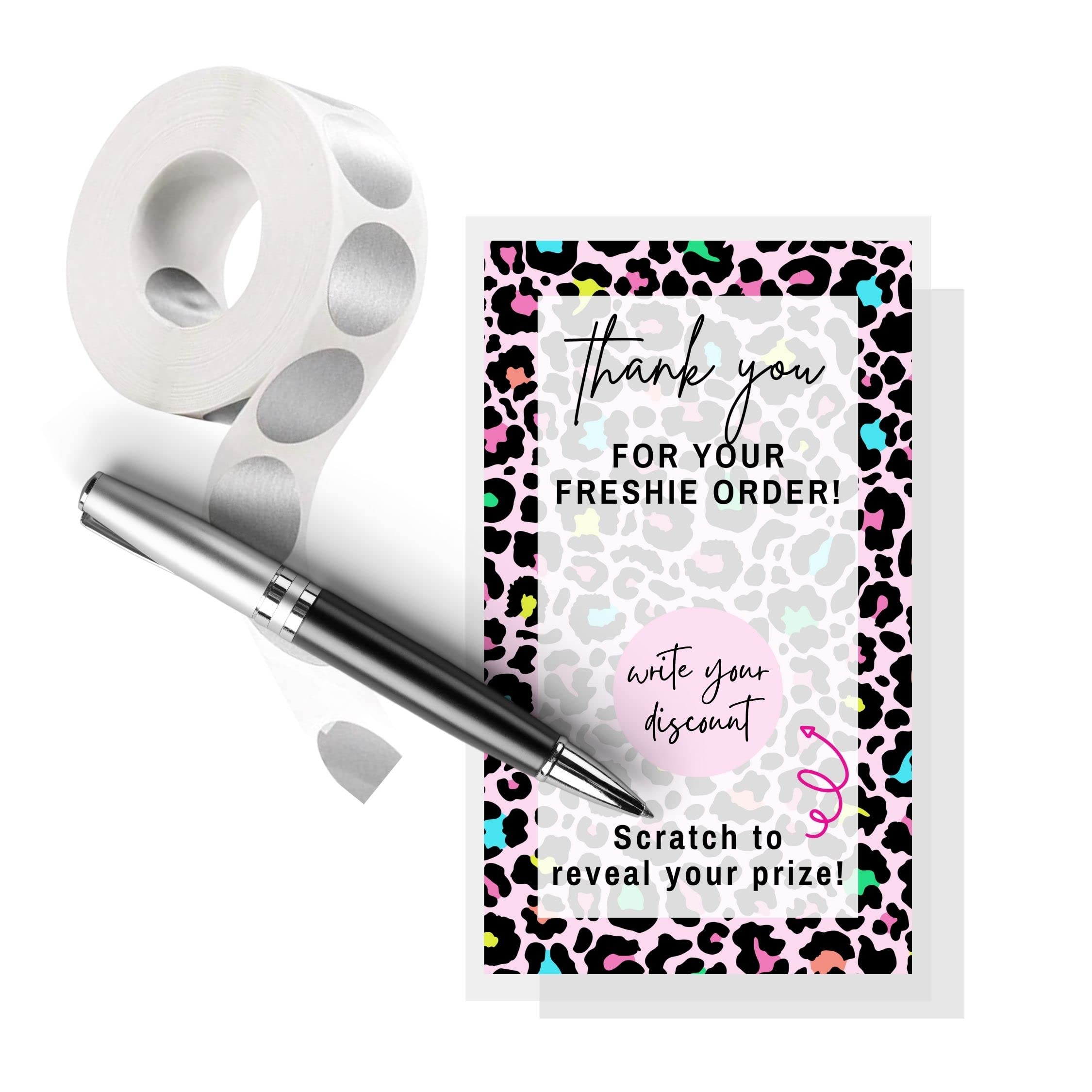 Freshies DIY Scratch Off Discount Card | 30 Pack | 2 x 3.5" inches Business Sized Card | Discount Cards | Leopard Design