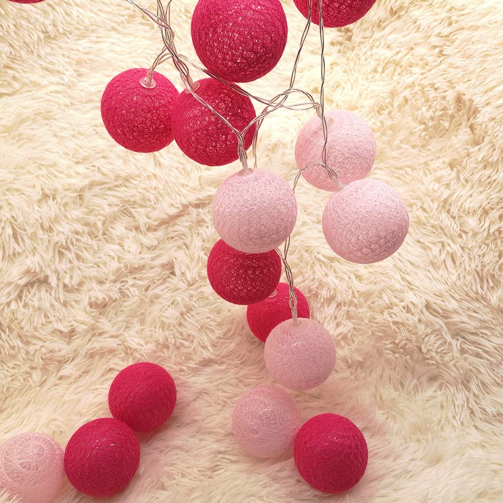 Romantic Cotton Ball String Lights, DOTBUY LED Xmas Fairy Lights Christmas Decoration Battery Operated for Indoor outdoor Holiday Party Decor Garlands (Fairy pink,1.8M/10LED) — image 1