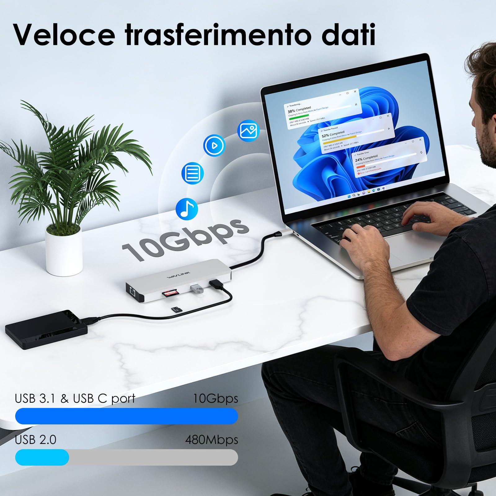 WAVLINK Docking Station Dual Monitor, Dual 4K @60Hz USB-C Dock with PD Pass-Through 125W, 2.5G Ethernet, 2×USB-A 10Gbps, SD/Micro SD Card Reader 312MB/s