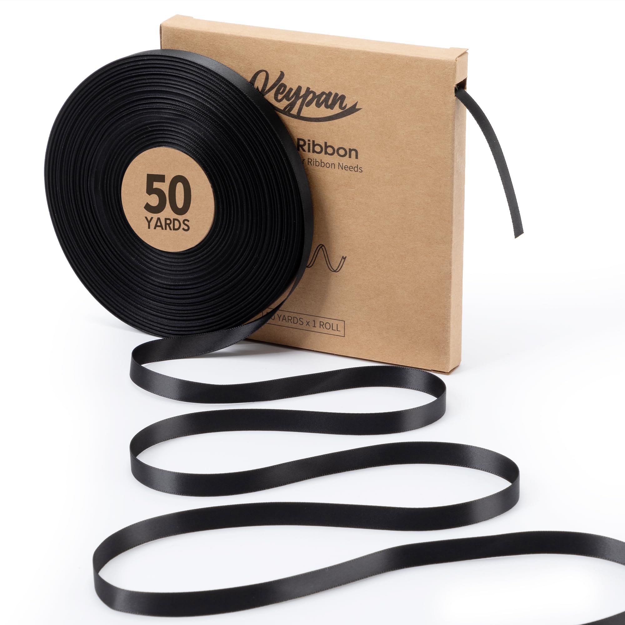 Keypan Black Satin Ribbon 10MM X 45.72M Double-Faced Thin Hair Ribbons for Gift Wrapping Paper Bows Hair Wedding Invitations DIY Crafts โ image 1