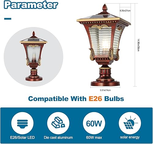 Miniatura 7 de SLAWA Luces solares de poste de 16.14 pulgadas modernas para exteriores, farol exterior de aluminio, IP65, impermeables, LED, alimentadas por