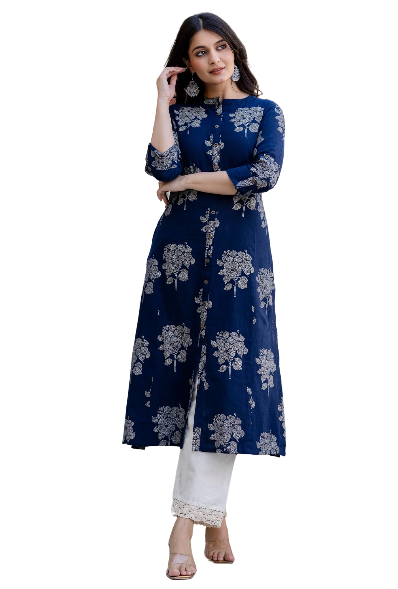 pistaa's Women Printed Mandarin A-Line Cotton Kurta With Palazzos-picture-10