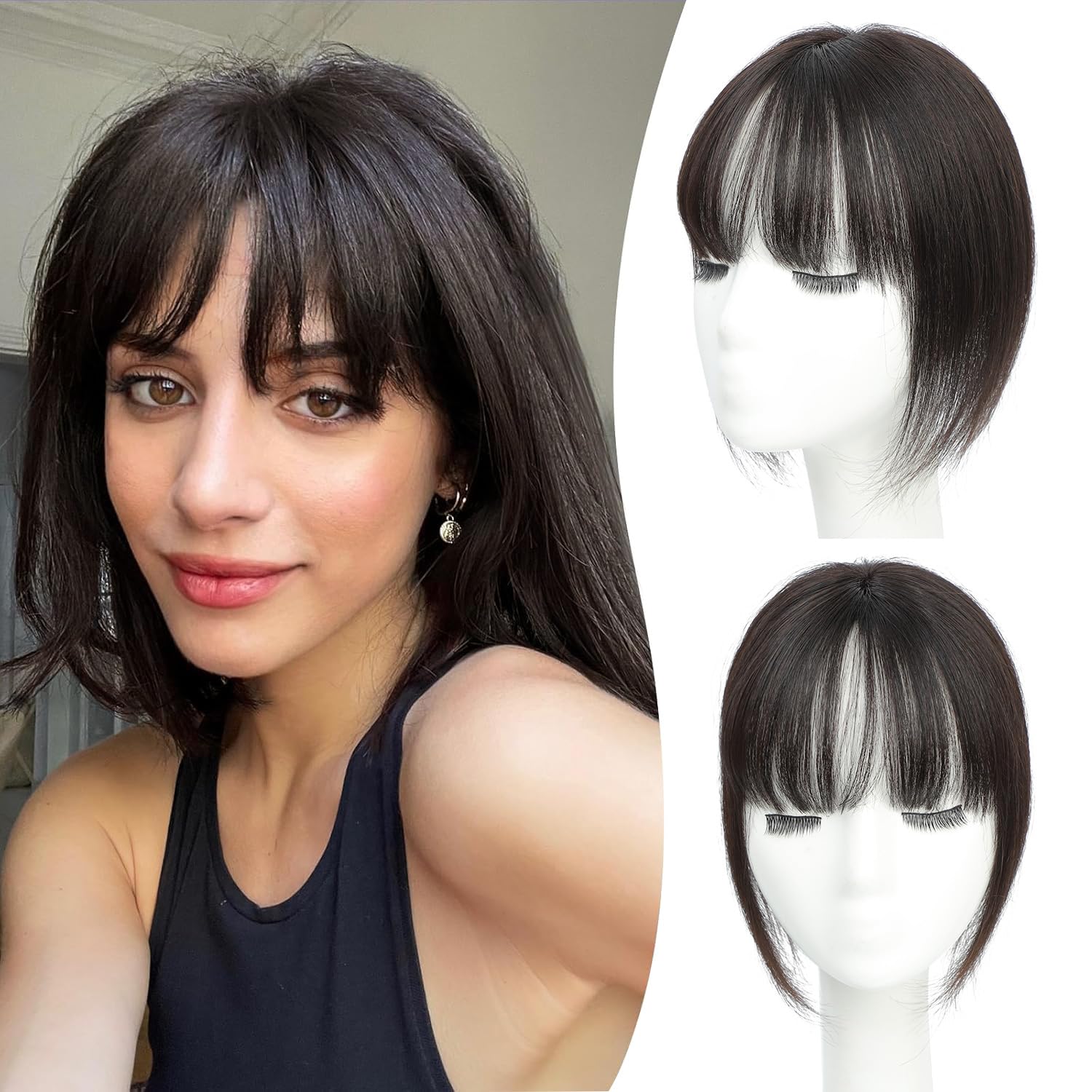 Molefi Human Hair Topper,10 inch Premium Remy Hair Toppers for Women 3 * 3.5 inch Invisible Clip in Bangs for Adding Volume