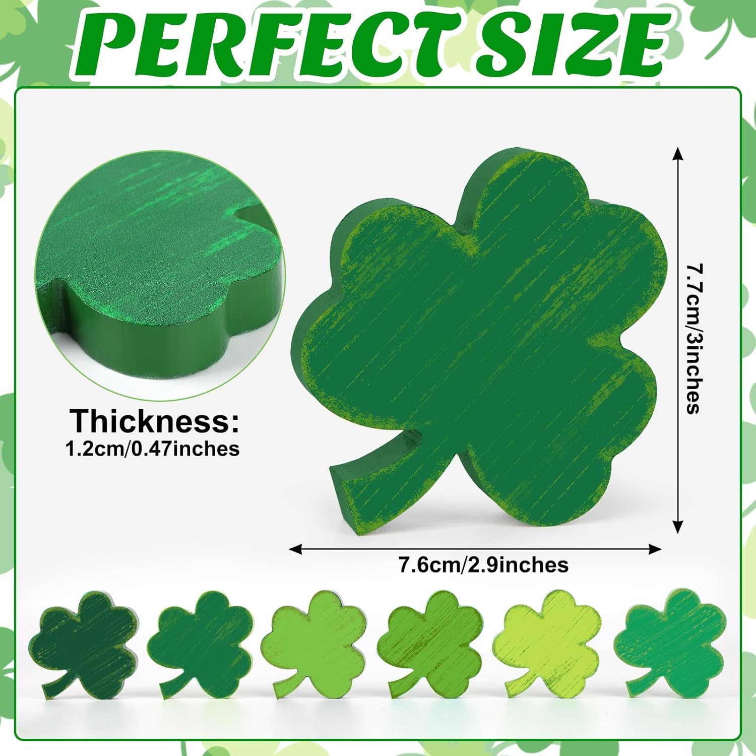 COCHIE St. Patrick's Day Shamrock Decorations, Wooden Saint Patrick Day Tiered Tray Decor Set of 6, Green Clover Table Top Decoration for Home, Shelf, Door, Office Party (Retro) - Image 2