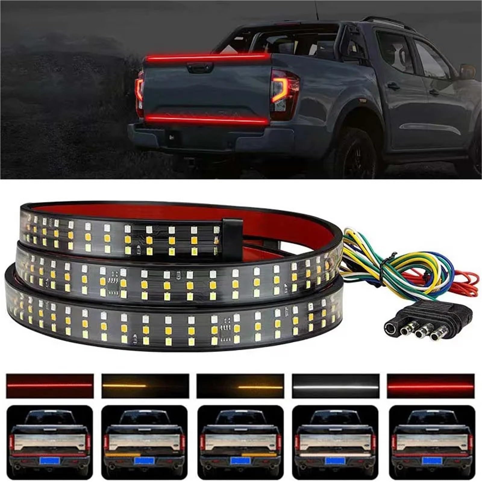Derde remlichten 49/60-calowy pasek świetlny LED na tylną klapę ciężarówki z lampą kierunkowskazu hamulca wstecznego pasującą do SUV-a Ford Pickup(150cm-60inch,Four rows)