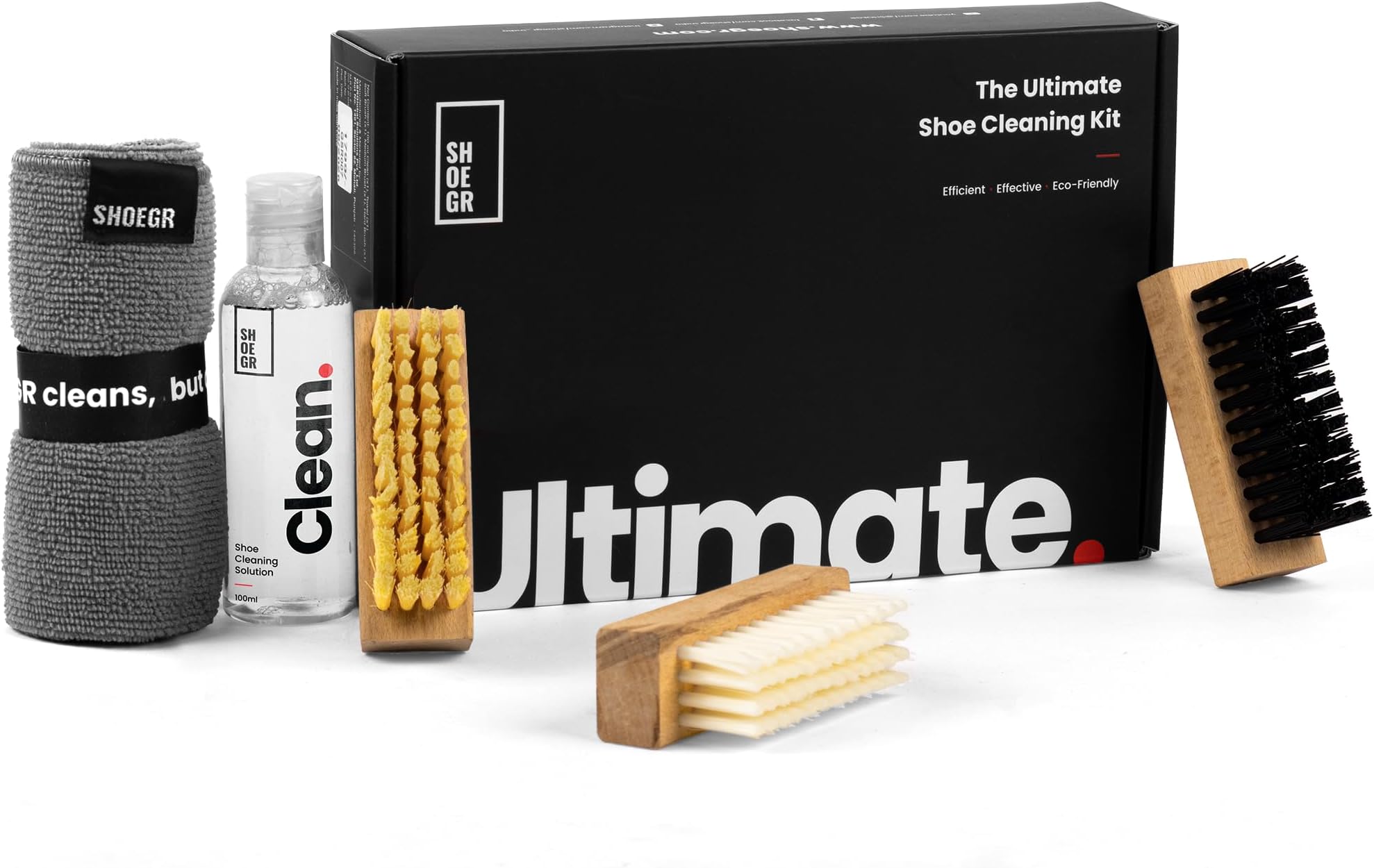 SHOEGR Ultimate Shoe Cleaning Kit | Suitable for Sneaker, Nubuck, Canvas, Knit, Trainers, Multi-Material & Suede | Shoe care kit-Cleaning Solution, Brushes & Microfiber Towel | Shoe Cleaner
