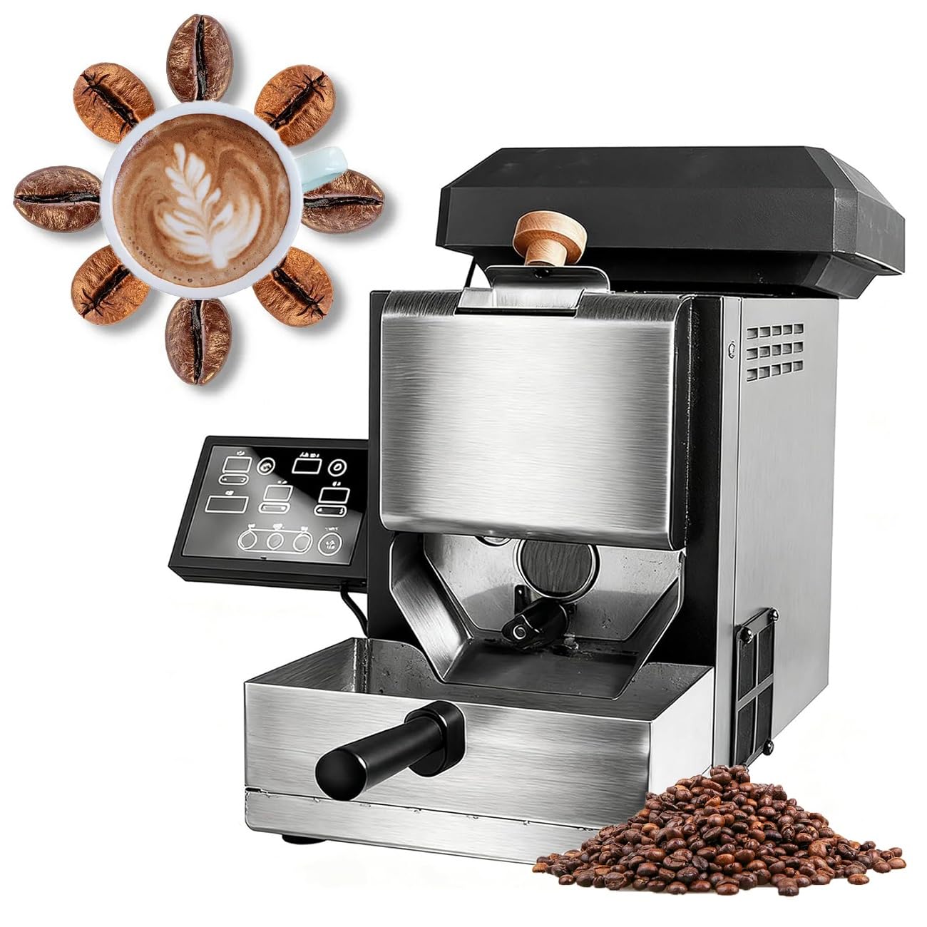 Tostatrice elettrica per caffè da 700 W, tostatrice per caffè domestica con vassoio di raffreddamento rimovibile, capacità 200 g, controllo automatico e manuale, display digitale