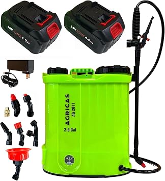 Battery Powered Backpack Sprayer-18V Dual Battery 2.6 Gal, Adjustable 0-100 PSI Pressure, 7 Nozzles, Telescopic Wand, Electric Sprayer, Lawn & Garden Use