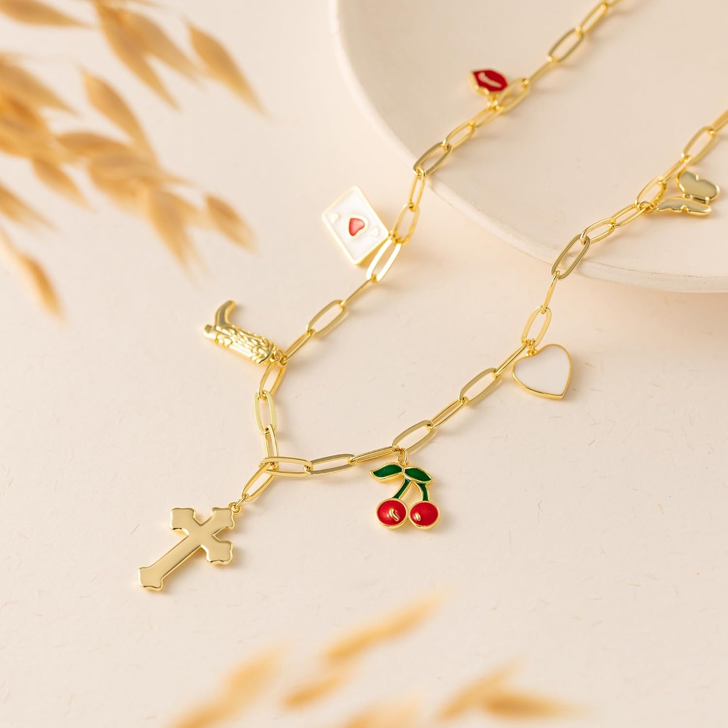 Gold Necklace for Women-14K Gold Plated Bow,Dragon,Shell, Palm Tree, Seahorse, Conch Shell,Sardines, Cowboy Boot,Bat,Bunny Pendant Beachy Jewelry for Women Gifts - Image 5