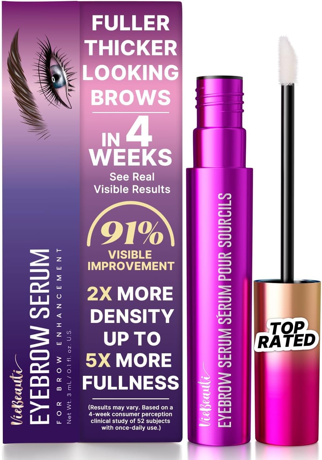 VieBeauti Eyebrow Growth Serum: Eyebrow Serum to Grow Brows with Advanced Formula to Boost Longer Fuller and Thicker Looking Eyebrows 3mL