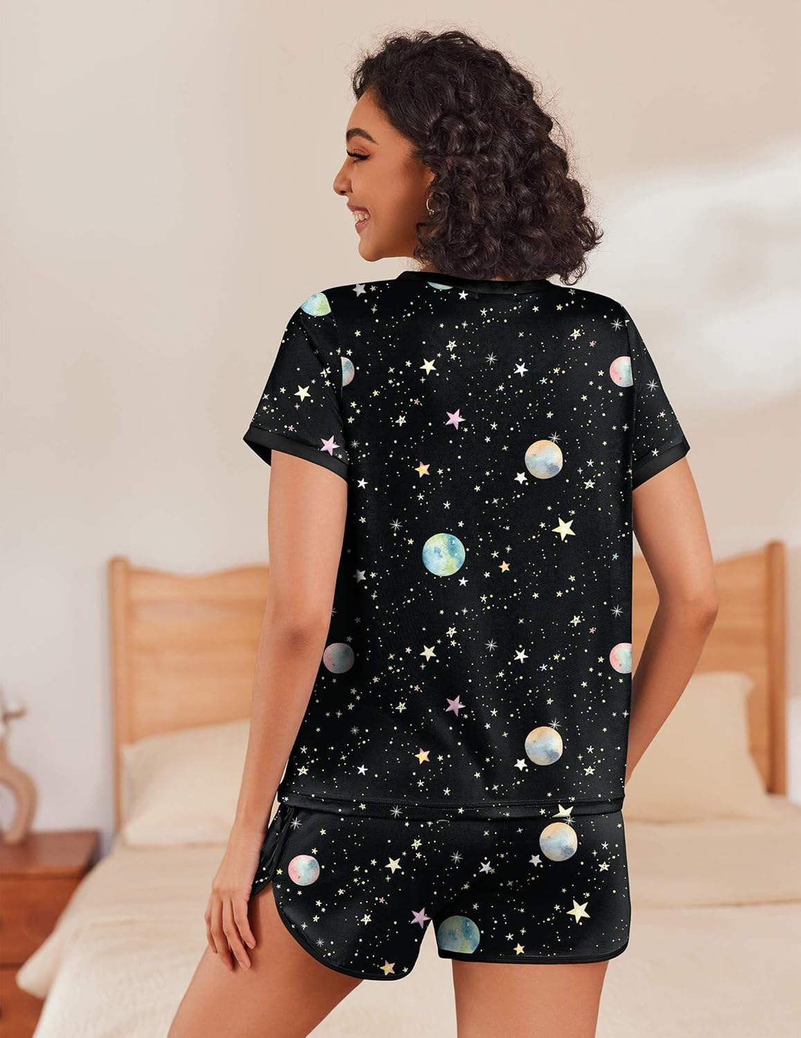 Ekouaer Womens Pajama Short Sets Lounge Sets for Women 2 Piece Soft Pjs Set Casual V Neck Sleepwear with Pockets - Image 6