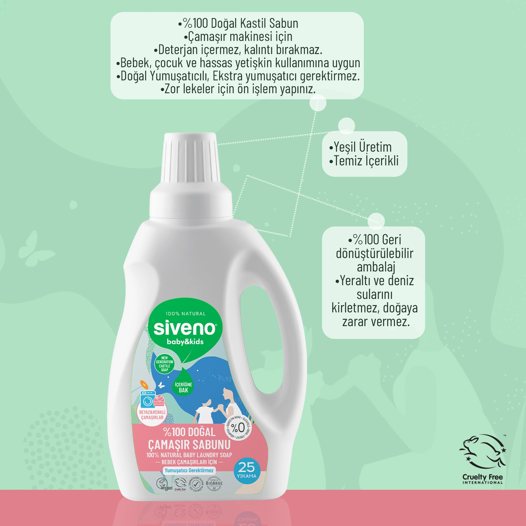 Siveno %100 Doğal Bebek Çamaşır Sabunu Kendinden Yumuşatıcılı Bitkisel Deterjan Konsantre Vegan 750 ml