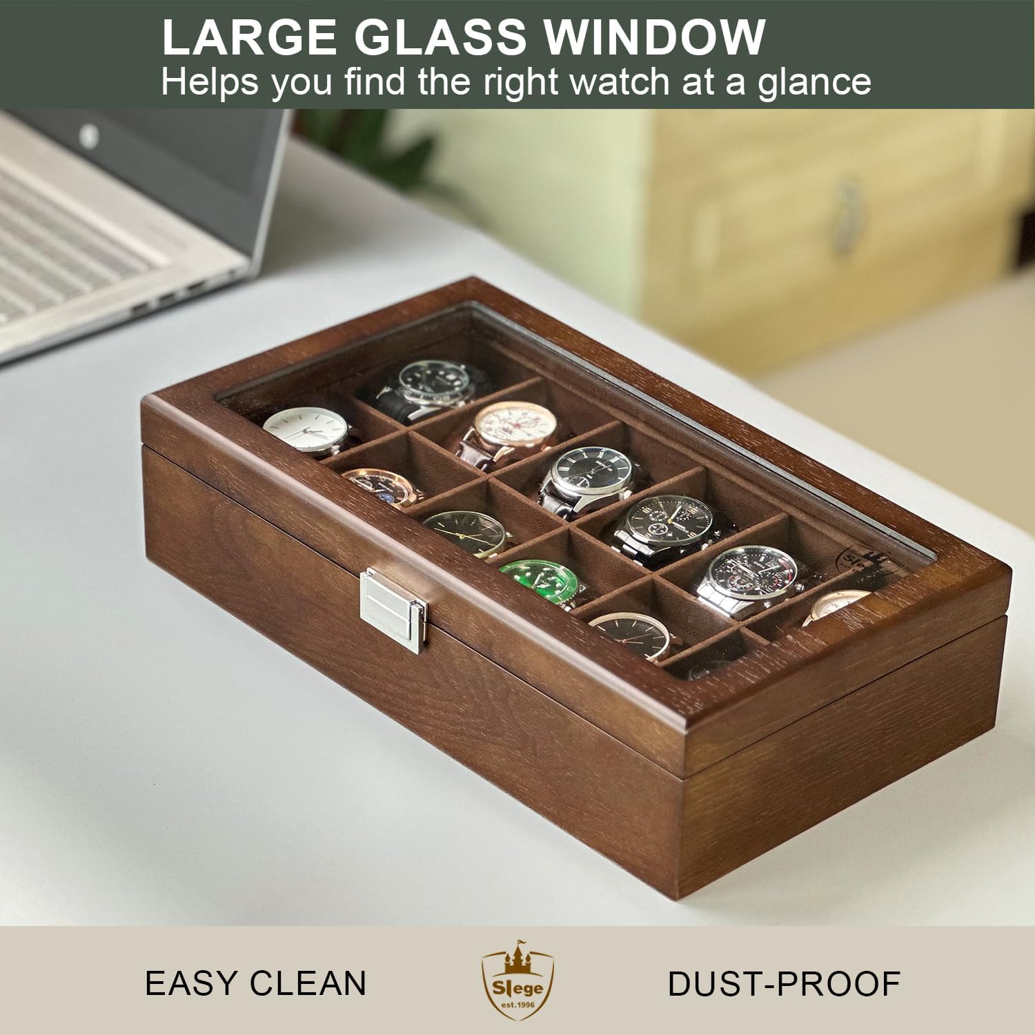 Custodia per Orologi in Legno Color Caffè con Coperchio Vetro 12 Espre Custodia per Orologi in Legno Color Caffè con Coperchio Vetro 12 Espre