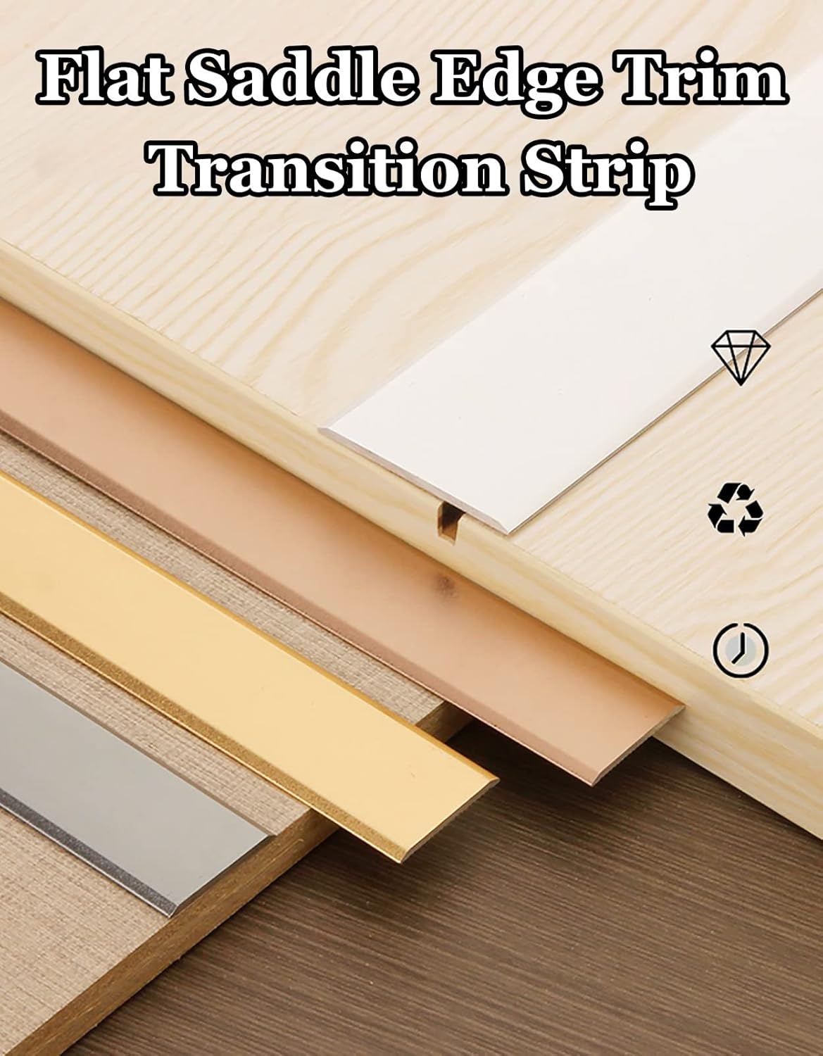 Floor Door Metal Threshold Strip Wood to Tile Transition Strip Edge Tile from 0.8 inch/1.4 inch/2 inch/2.4 inch Width (Gold Width 1.5cm/0.6")