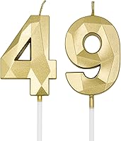 Vista 1 de Velas de cumpleaños número 49 y 94 para pastel, velas doradas con forma de diamante 3D con forma de diamante, decoraciones de cumpleaños
