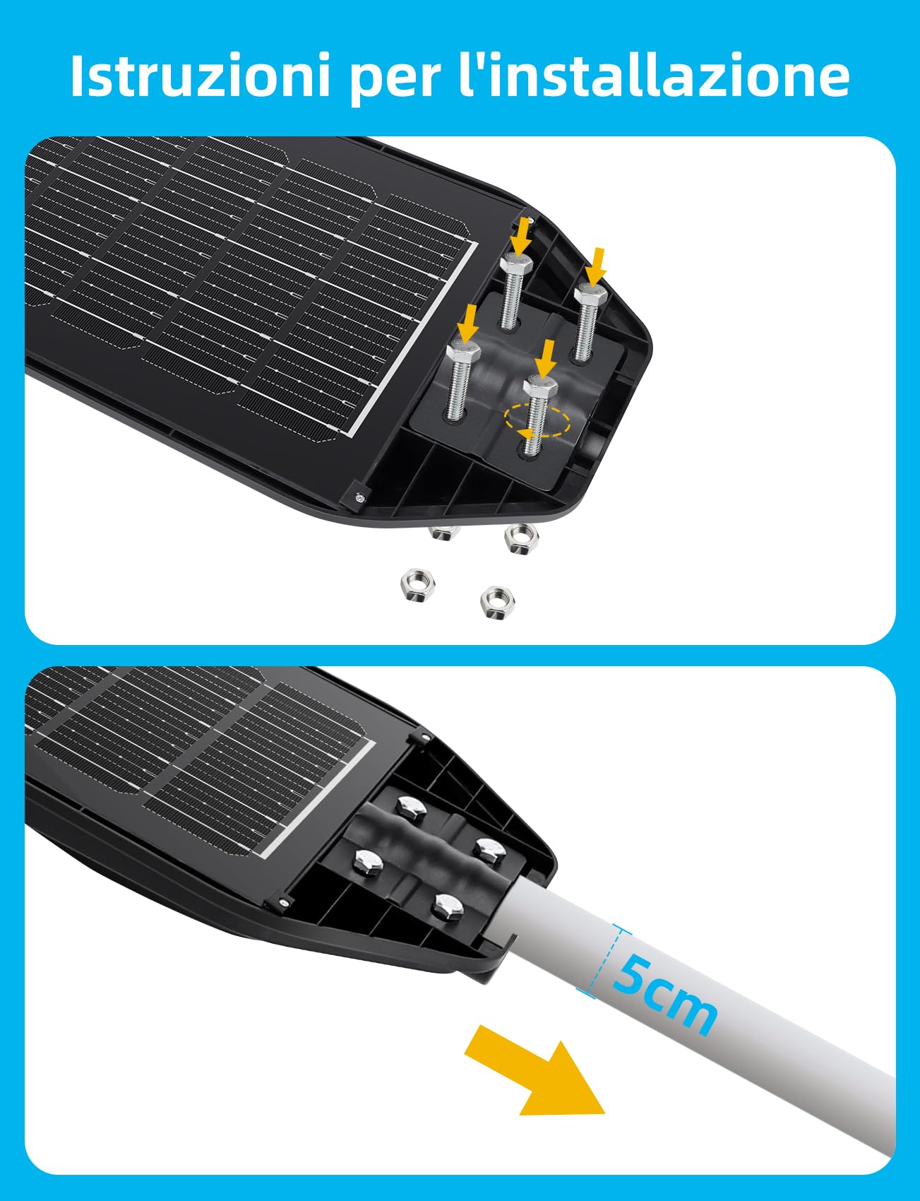 Aigostar - 150W Lampione Solare da Esterno con Sensore di Movimento, Telecomando, Impermeabile IP65, 1500LM Luce Fredda 6500K, Lampioni Solari LED per Giardino, Cortile, Strada (Non Include il Palo)