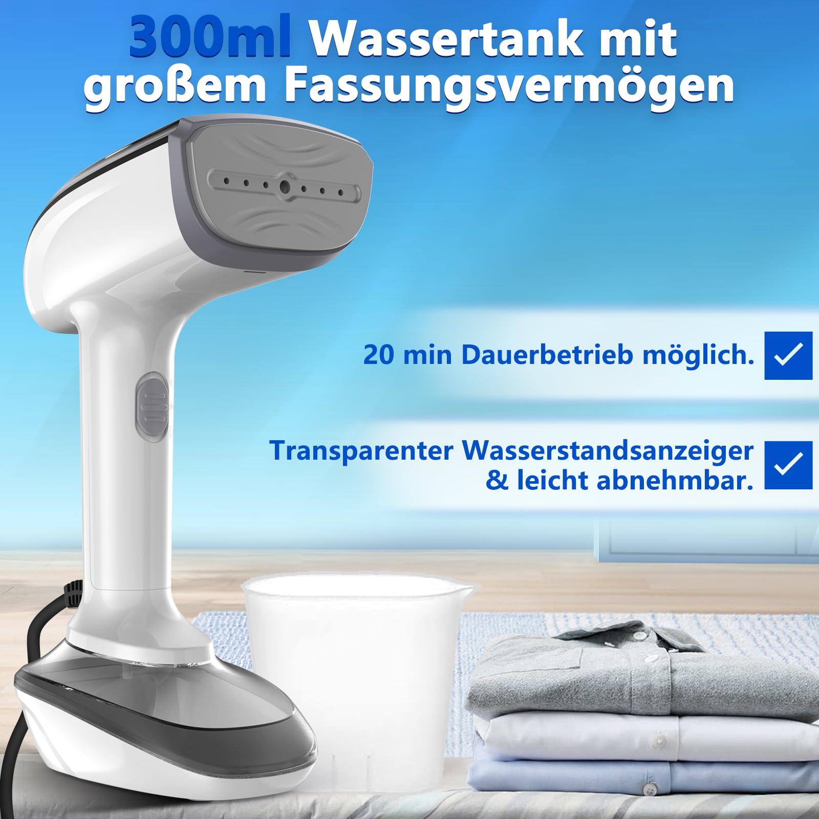 NTAYDZSW Steamer Dampfglätter für Kleidung, 1800W Handheld Dampfbügeleisen mit 300ml Wassertank, 20s Schnelles Aufheizen, Auto-Abschaltung, Tragbarer Reisebügeleisen für Zuhause und Reise